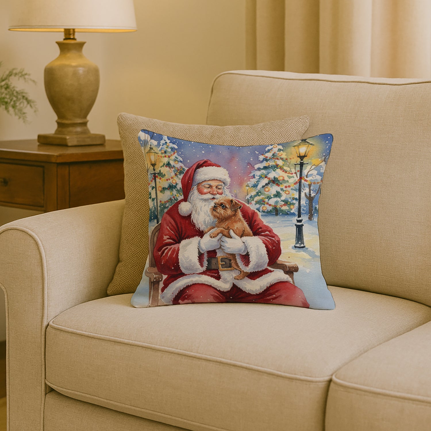 Caroline's Treasures Brussels Griffon with Santa Claus Throw Pillow