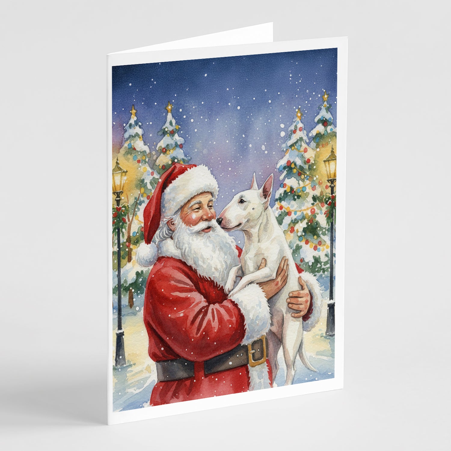 Caroline's Treasures Bull Terrier with Santa Claus Greeting Cards Pack of 8