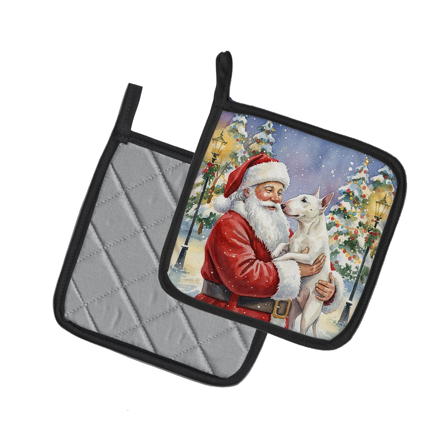 Caroline's Treasures Bull Terrier with Santa Claus Pair of Pot Holders