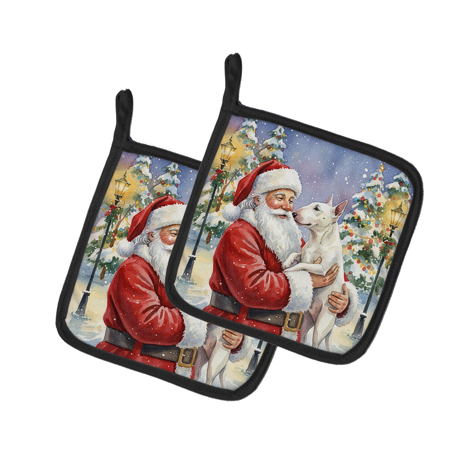 Caroline's Treasures Bull Terrier with Santa Claus Pair of Pot Holders