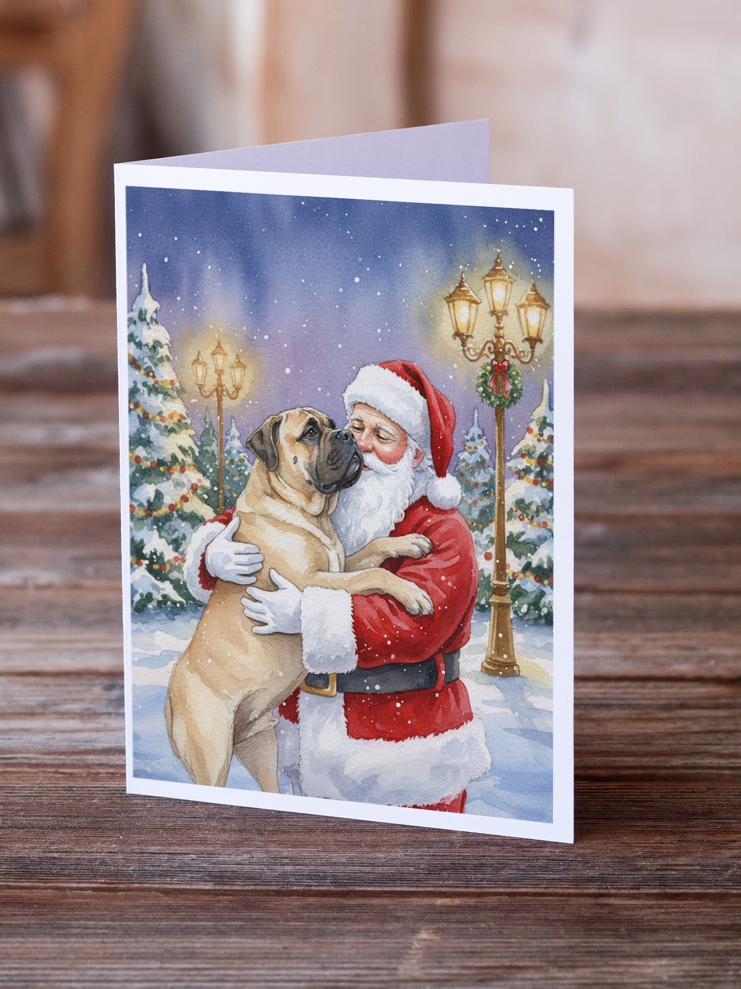 Caroline's Treasures Bullmastiff with Santa Claus Greeting Cards Pack of 8