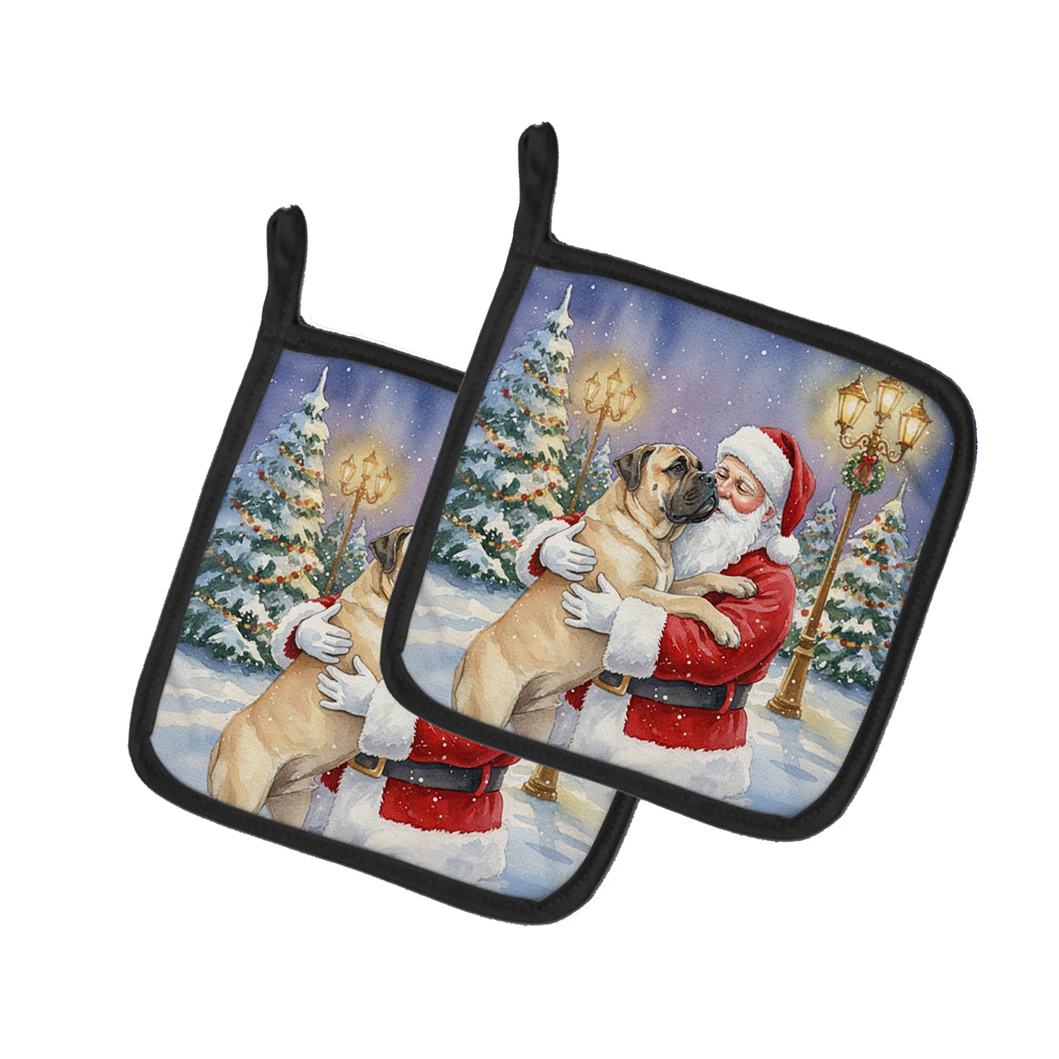Caroline's Treasures Bullmastiff with Santa Claus Pair of Pot Holders