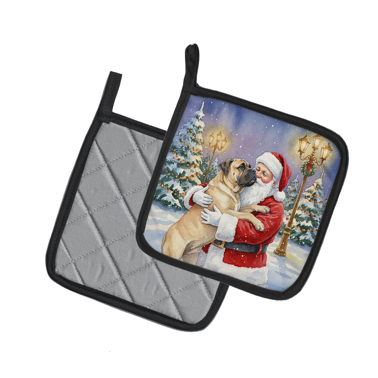 Caroline's Treasures Bullmastiff with Santa Claus Pair of Pot Holders