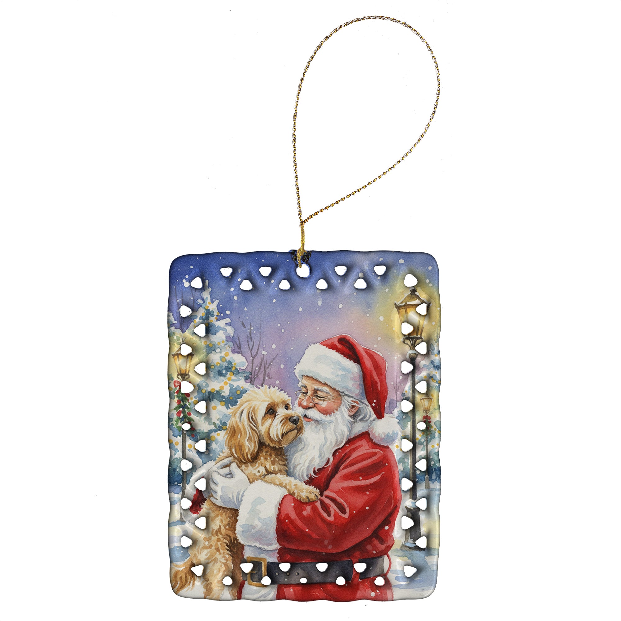 Caroline's Treasures Cockapoo with Santa Claus Porcelain Ornament