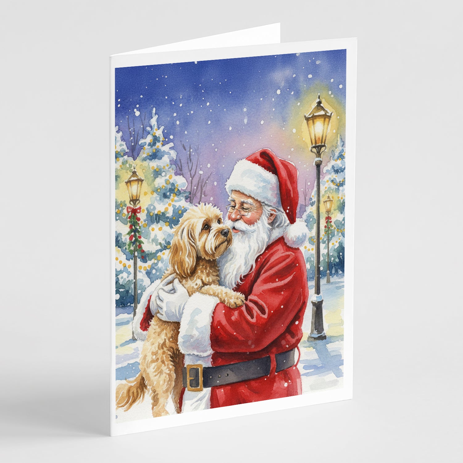 Caroline's Treasures Cockapoo with Santa Claus Greeting Cards Pack of 8