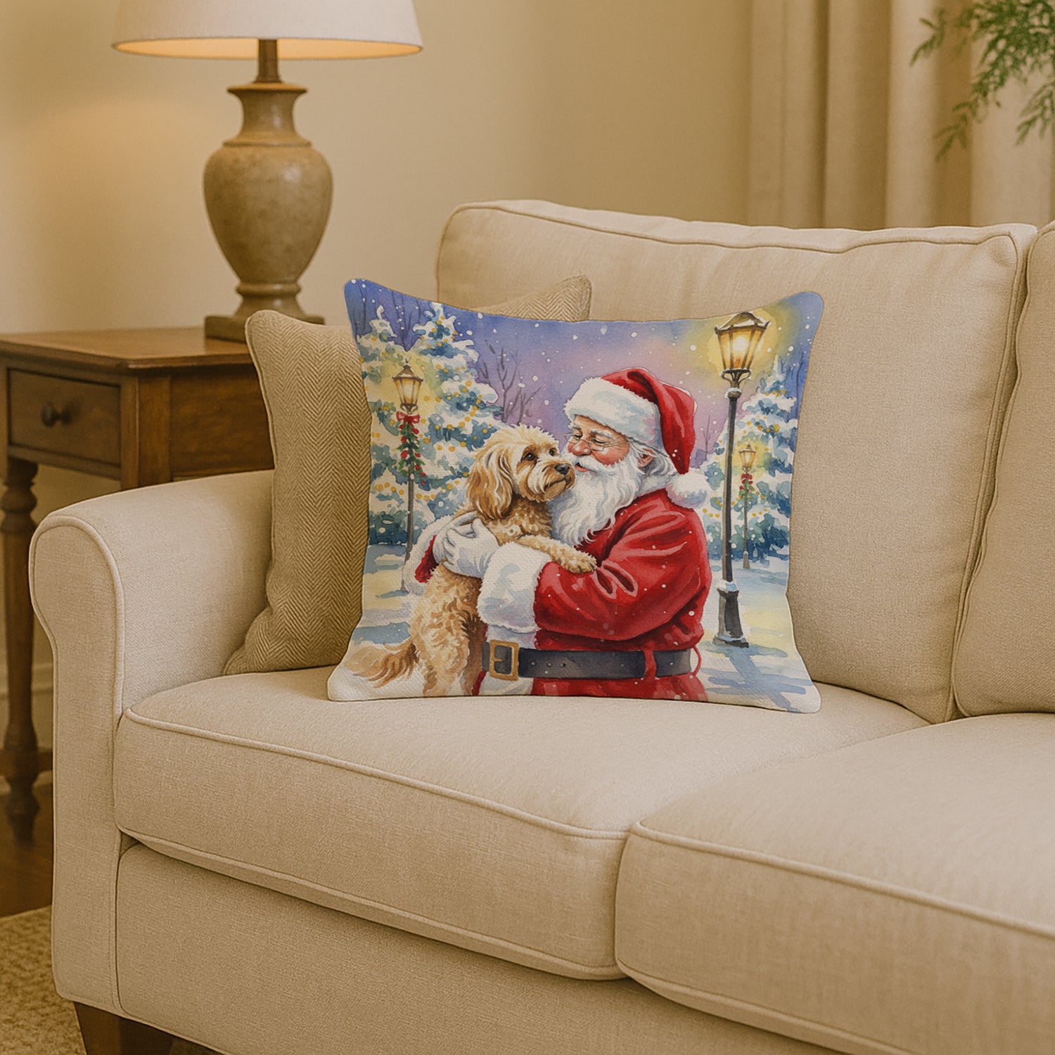 Caroline's Treasures Cockapoo with Santa Claus Throw Pillow