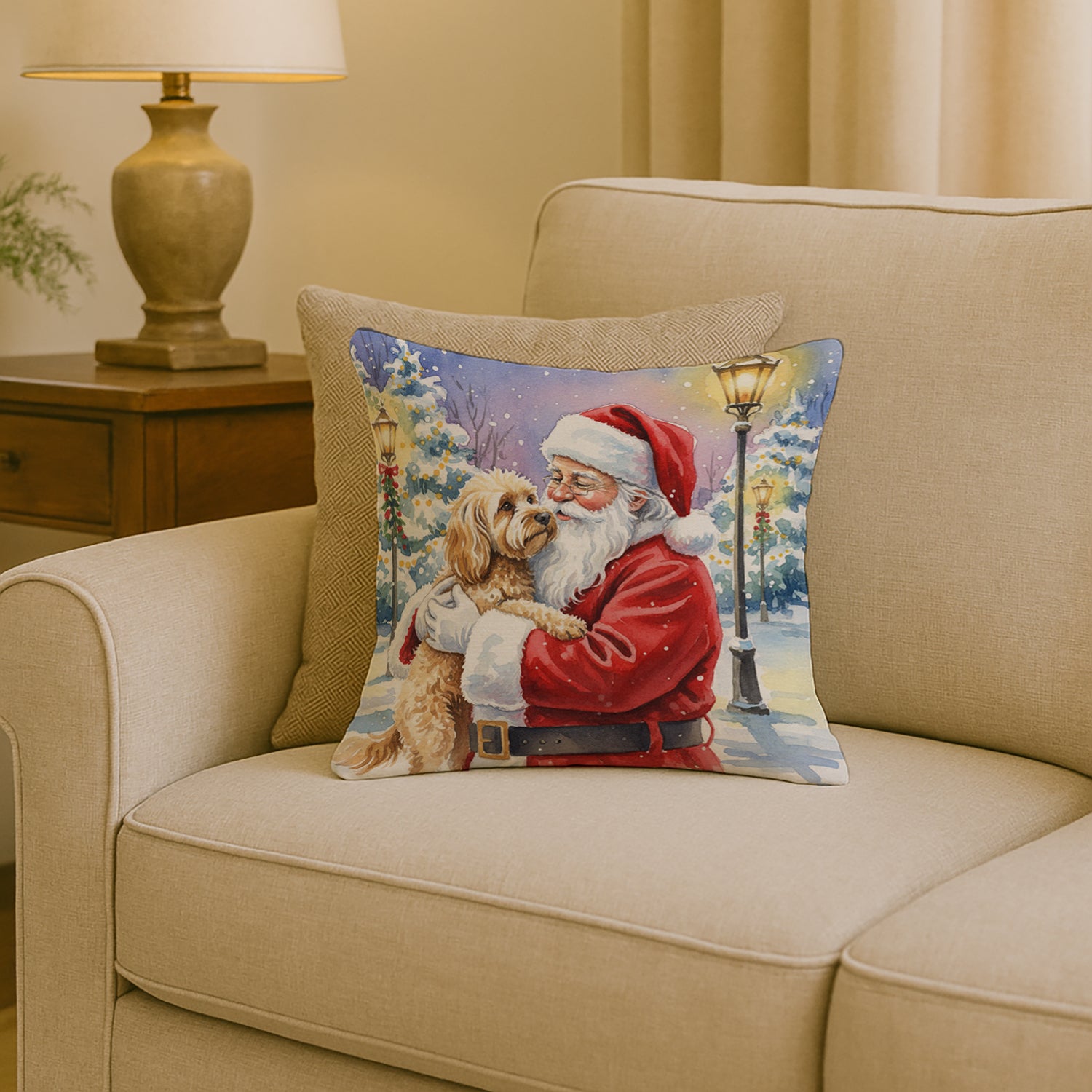 Caroline's Treasures Cockapoo with Santa Claus Throw Pillow
