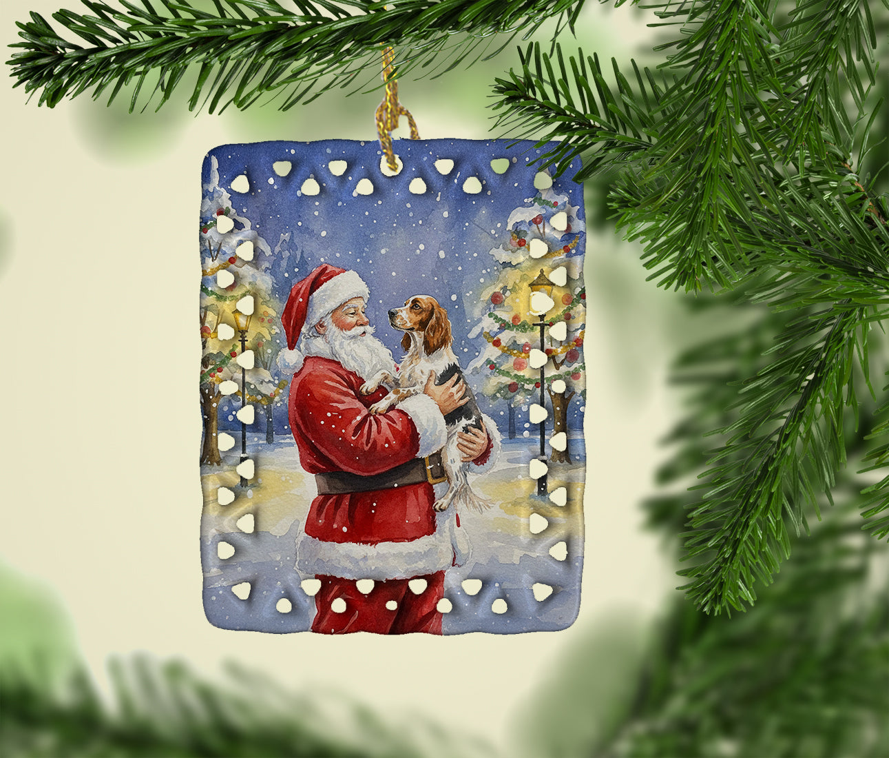 Caroline's Treasures English Setter with Santa Claus Porcelain Ornament