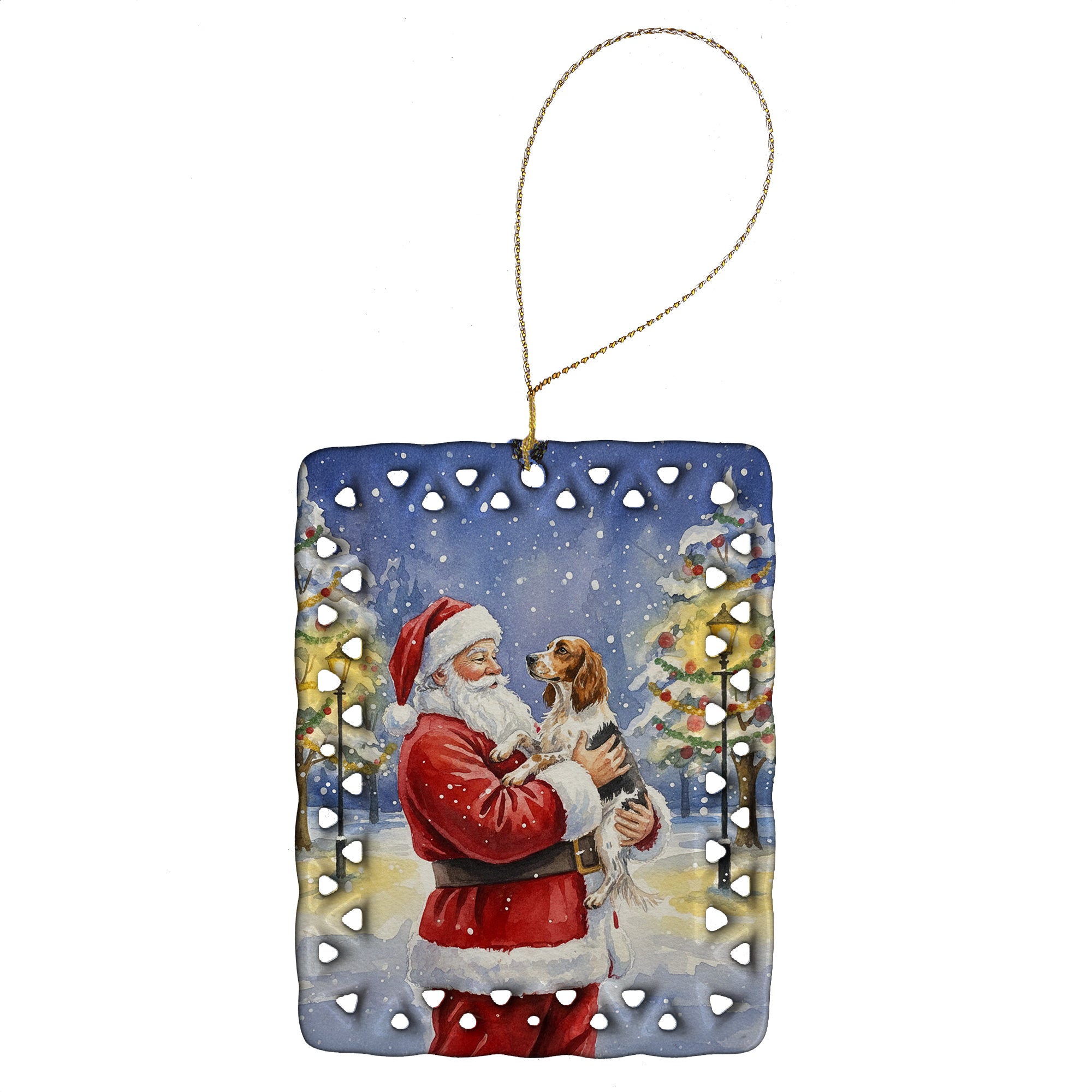 Caroline's Treasures English Setter with Santa Claus Porcelain Ornament