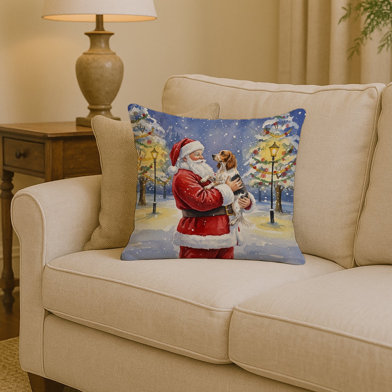Caroline's Treasures English Setter with Santa Claus Throw Pillow