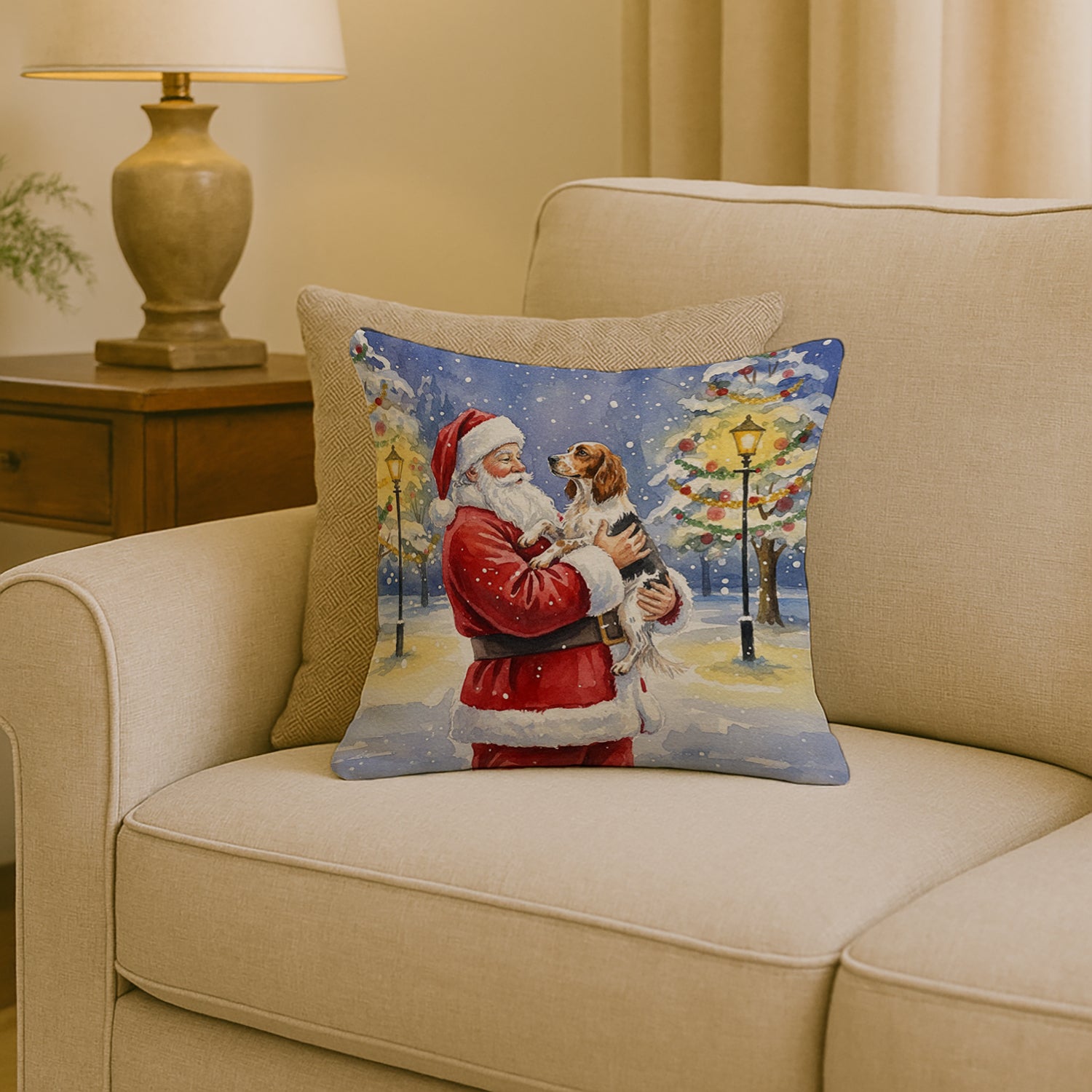 Caroline's Treasures English Setter with Santa Claus Throw Pillow