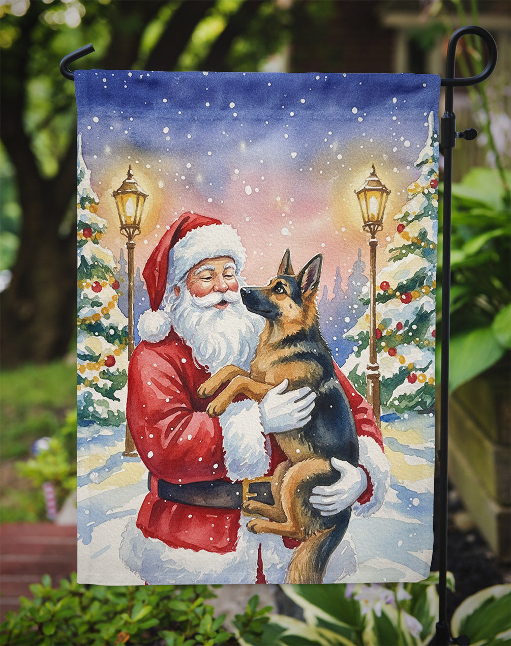 Caroline's Treasures German Shepherd with Santa Claus Garden Flag
