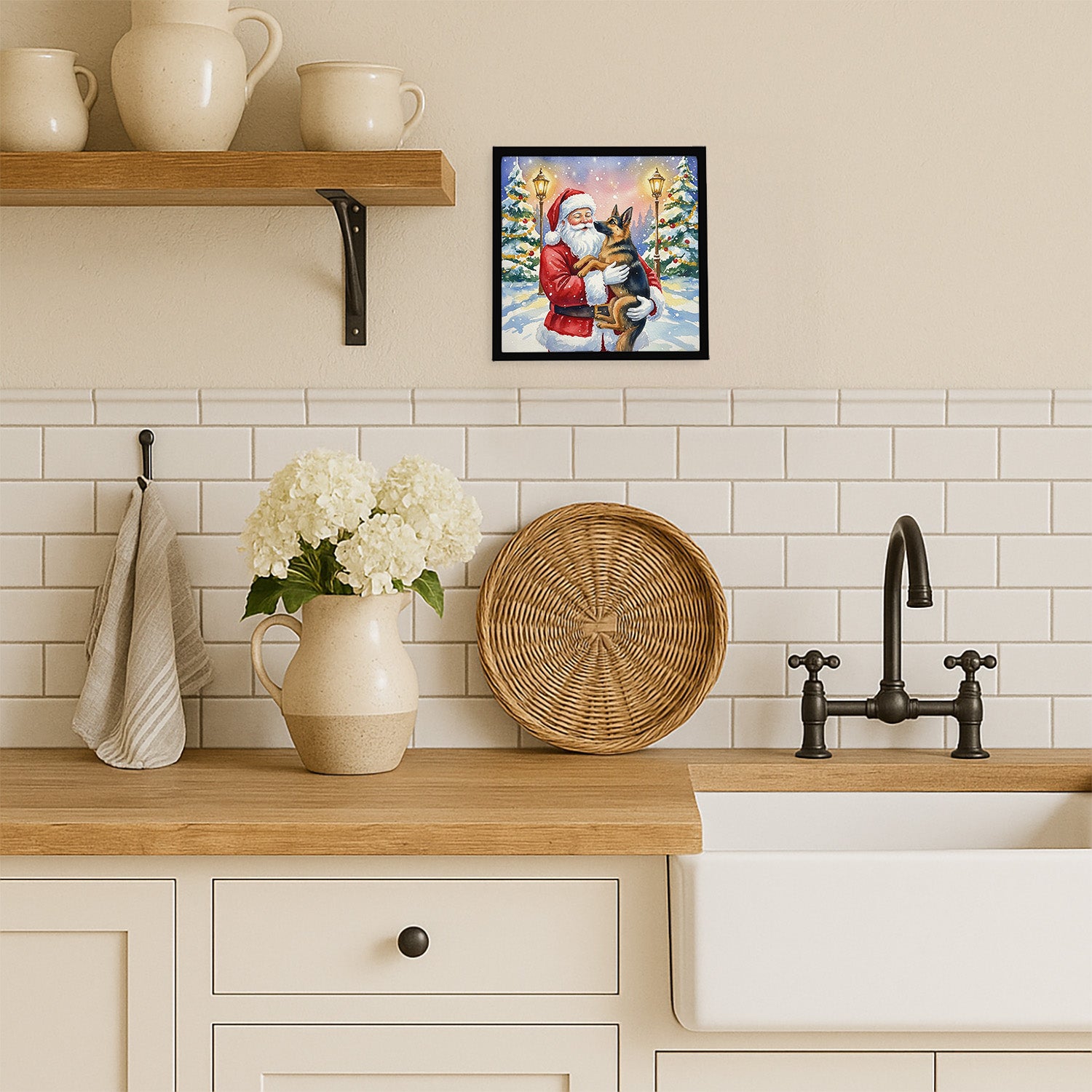 Caroline's Treasures German Shepherd with Santa Claus Framed Metal Print