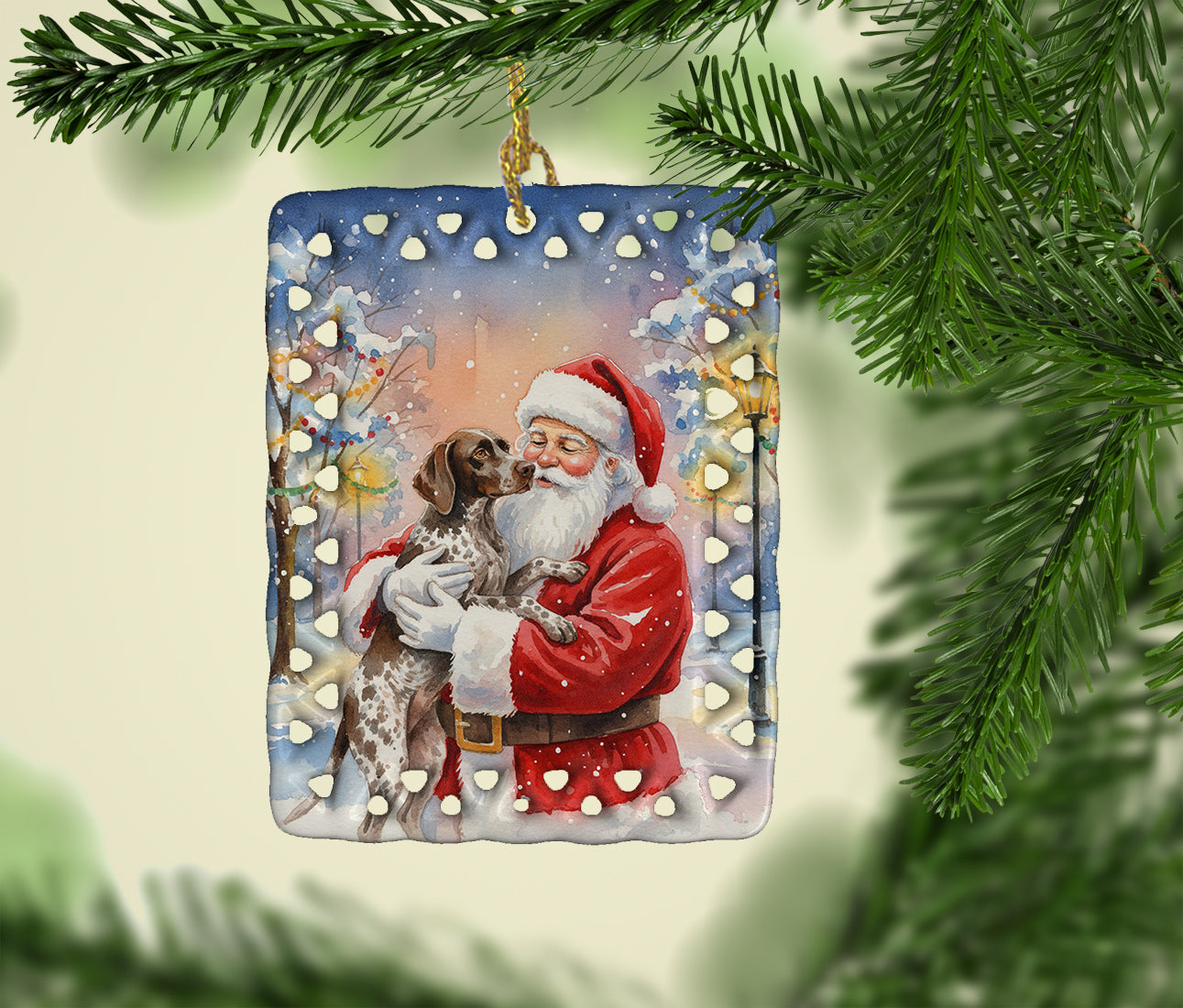 Caroline's Treasures German Shorthaired Pointer with Santa Claus Porcelain Ornament