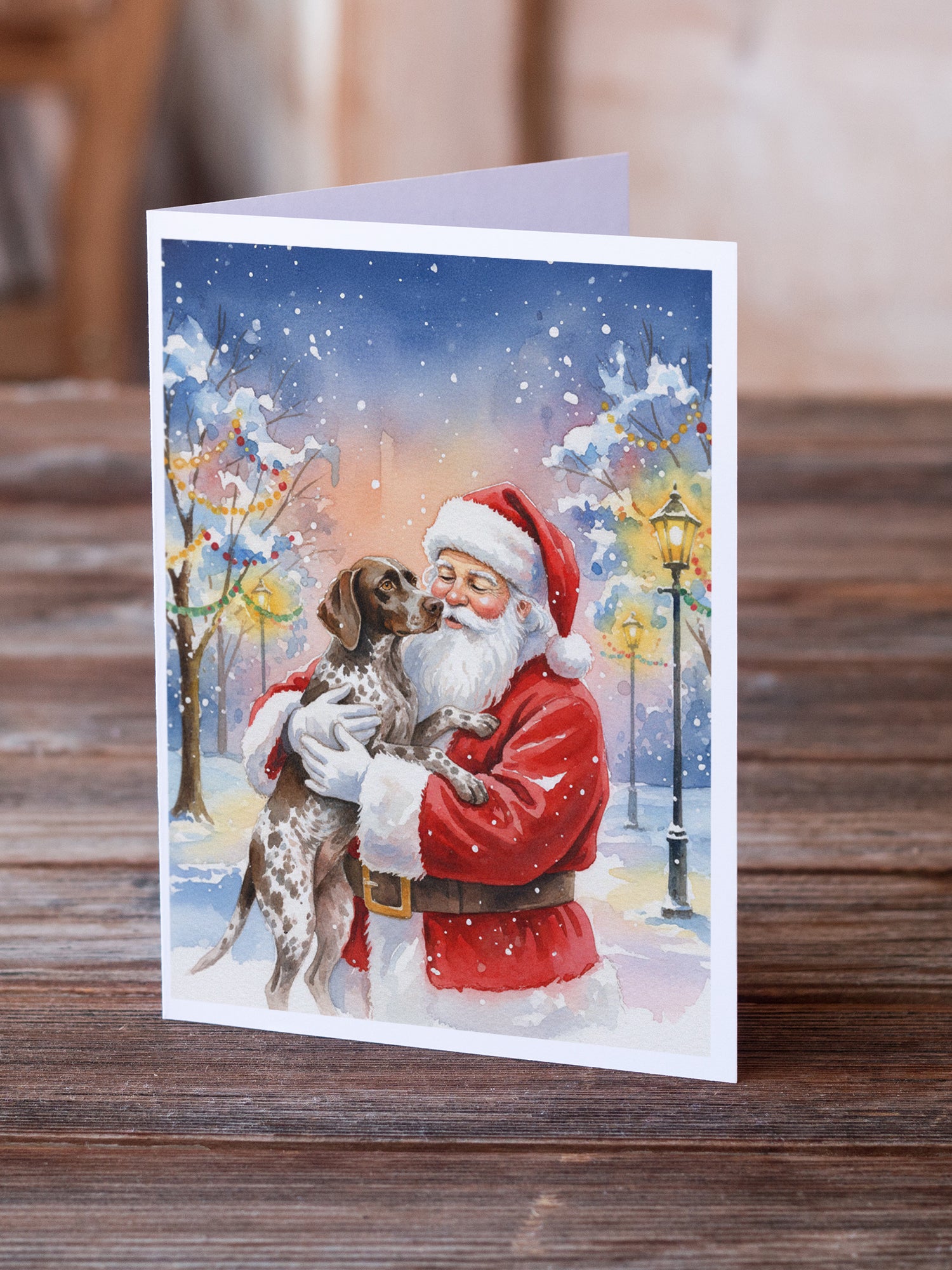 Caroline's Treasures German Shorthaired Pointer with Santa Claus Greeting Cards Pack of 8