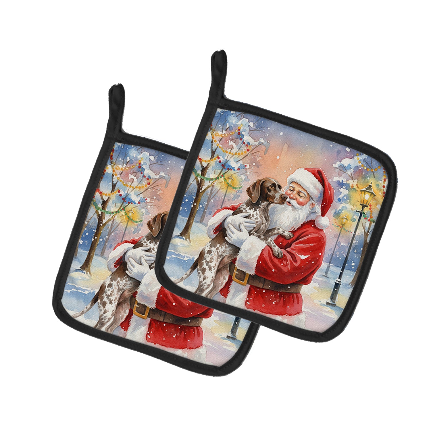 Caroline's Treasures German Shorthaired Pointer with Santa Claus Pair of Pot Holders