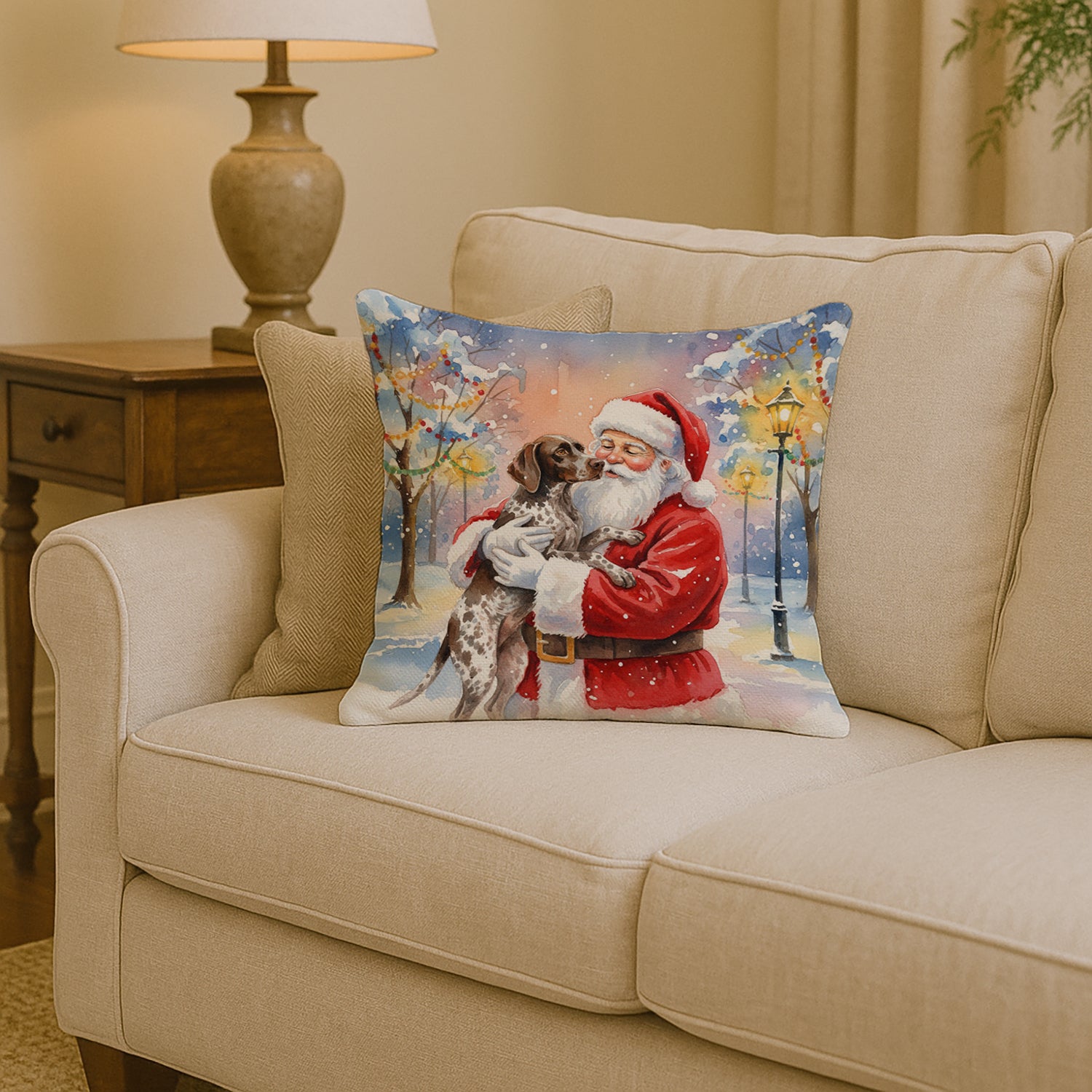 Caroline's Treasures German Shorthaired Pointer with Santa Claus Throw Pillow
