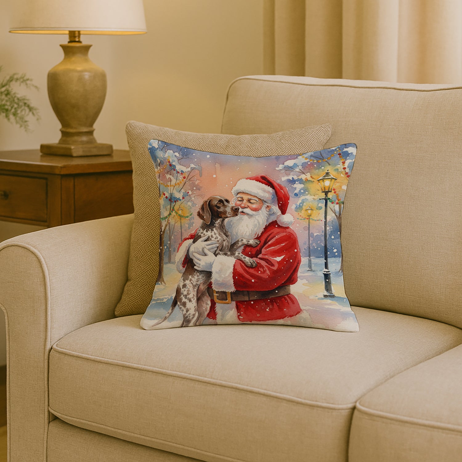 Caroline's Treasures German Shorthaired Pointer with Santa Claus Throw Pillow