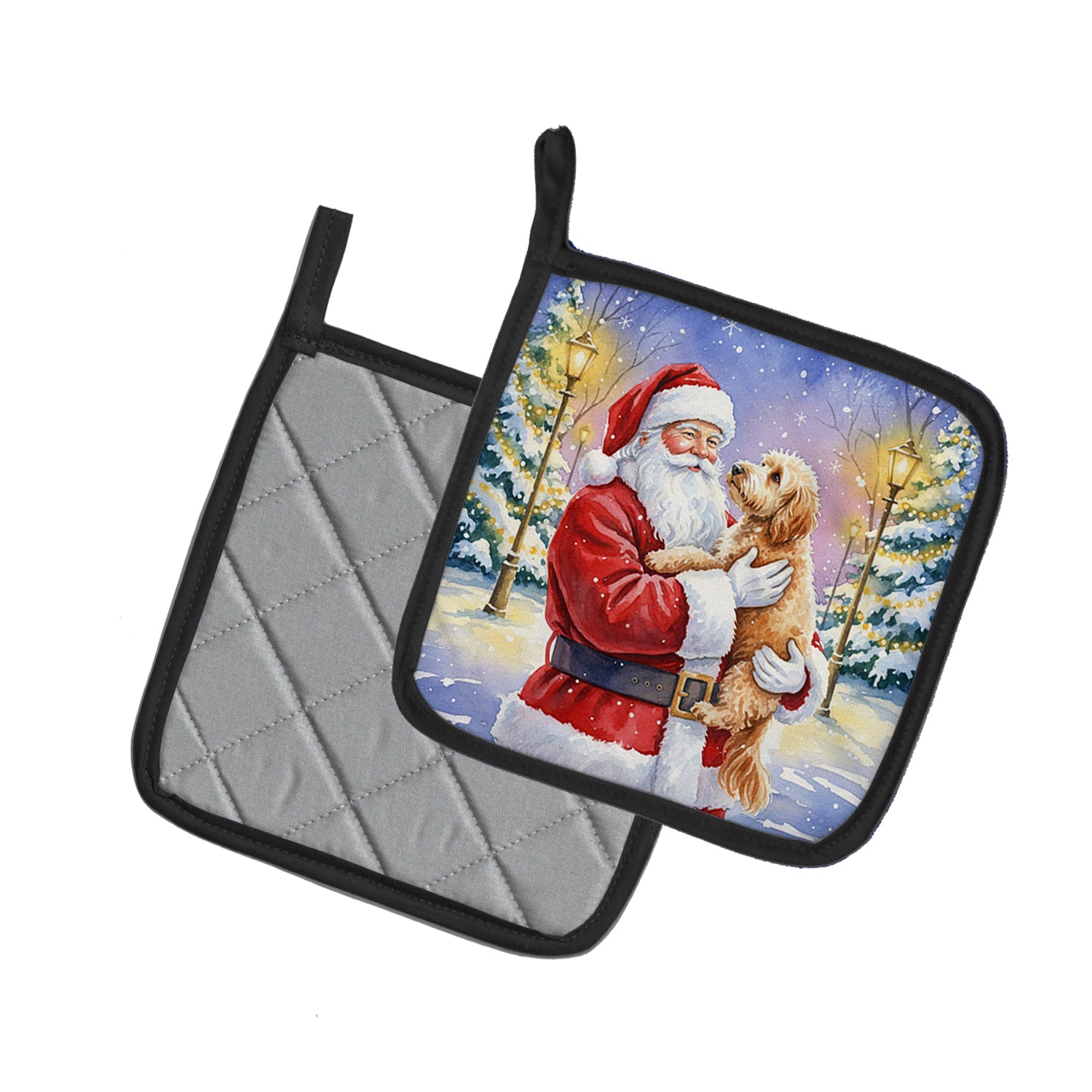 Caroline's Treasures Goldendoodle with Santa Claus Pair of Pot Holders