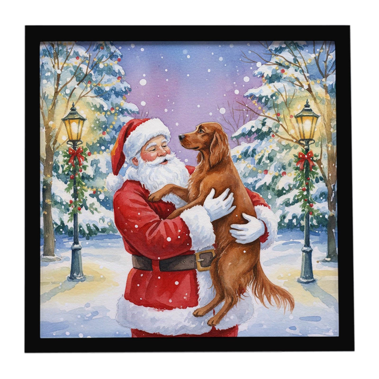 Caroline's Treasures Irish Setter with Santa Claus Framed Metal Print