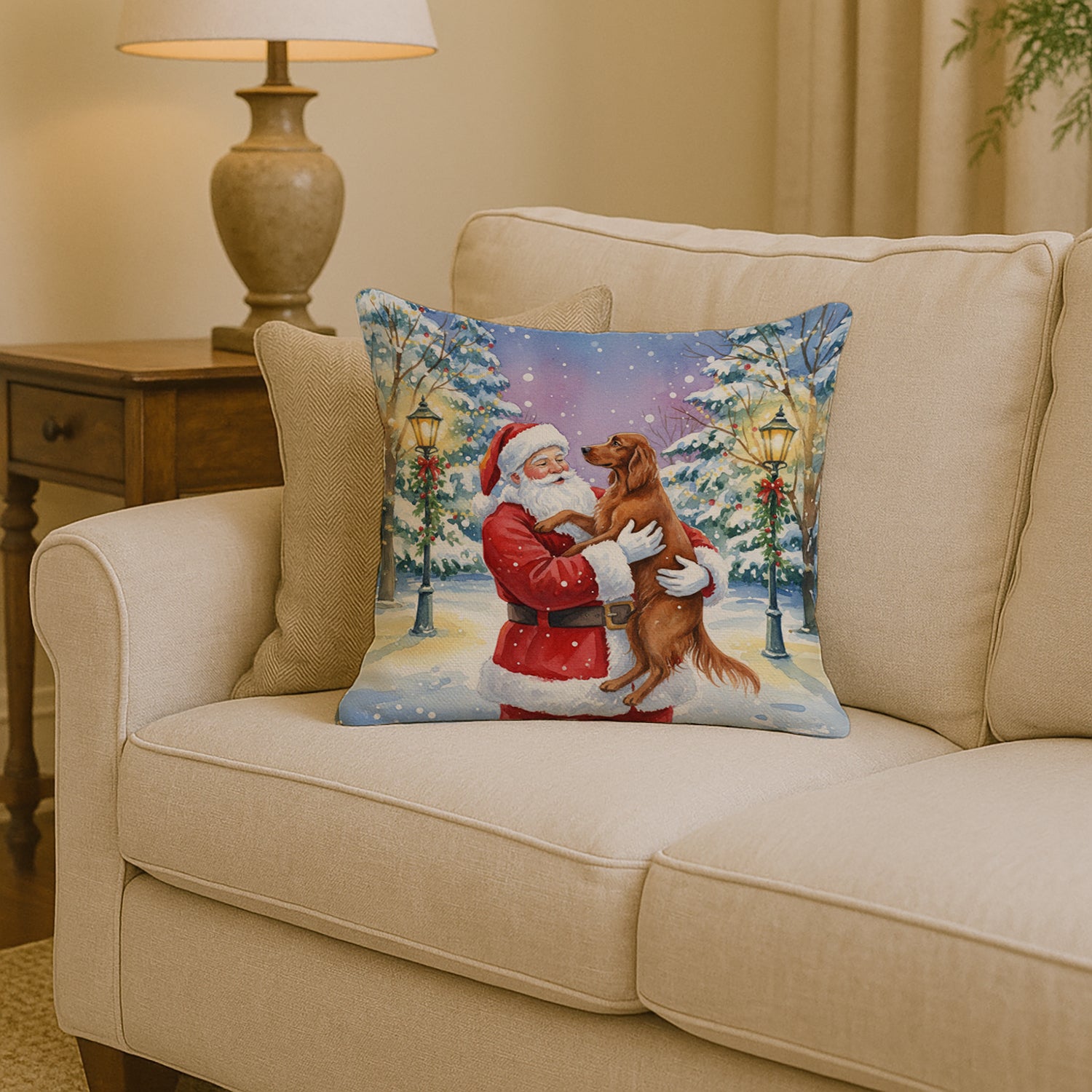 Caroline's Treasures Irish Setter with Santa Claus Throw Pillow