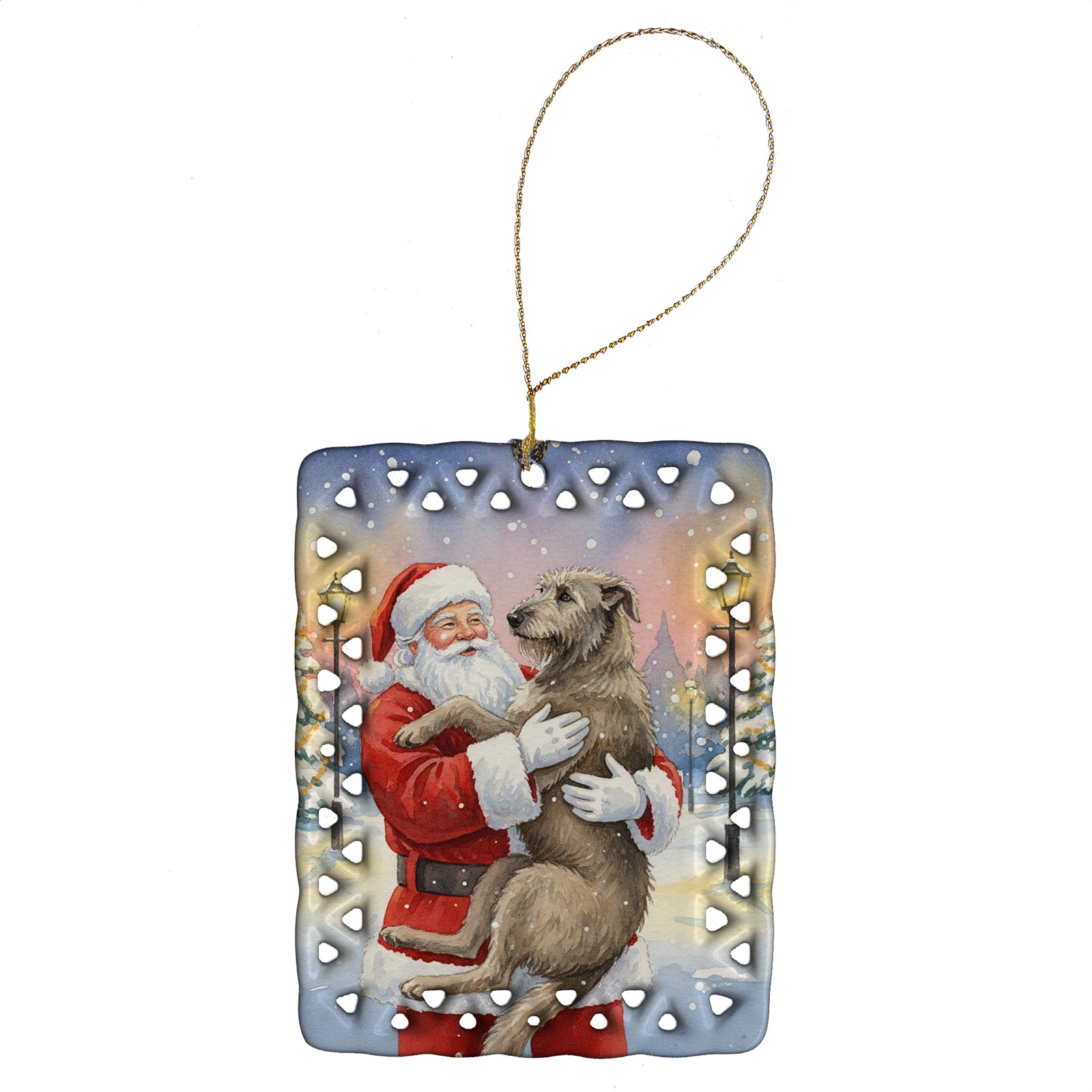 Caroline's Treasures Irish Wolfhound with Santa Claus Porcelain Ornament