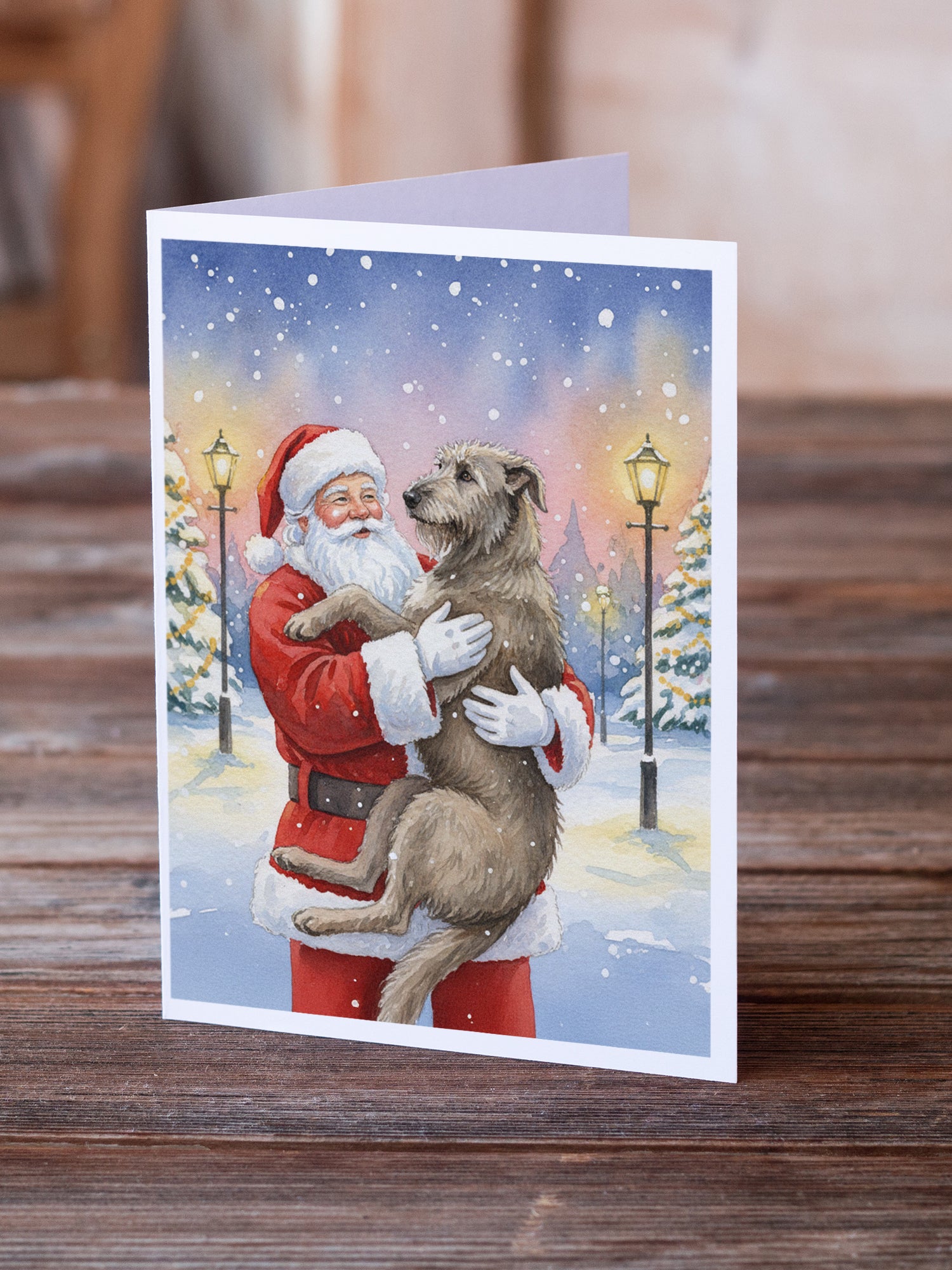 Caroline's Treasures Irish Wolfhound with Santa Claus Greeting Cards Pack of 8