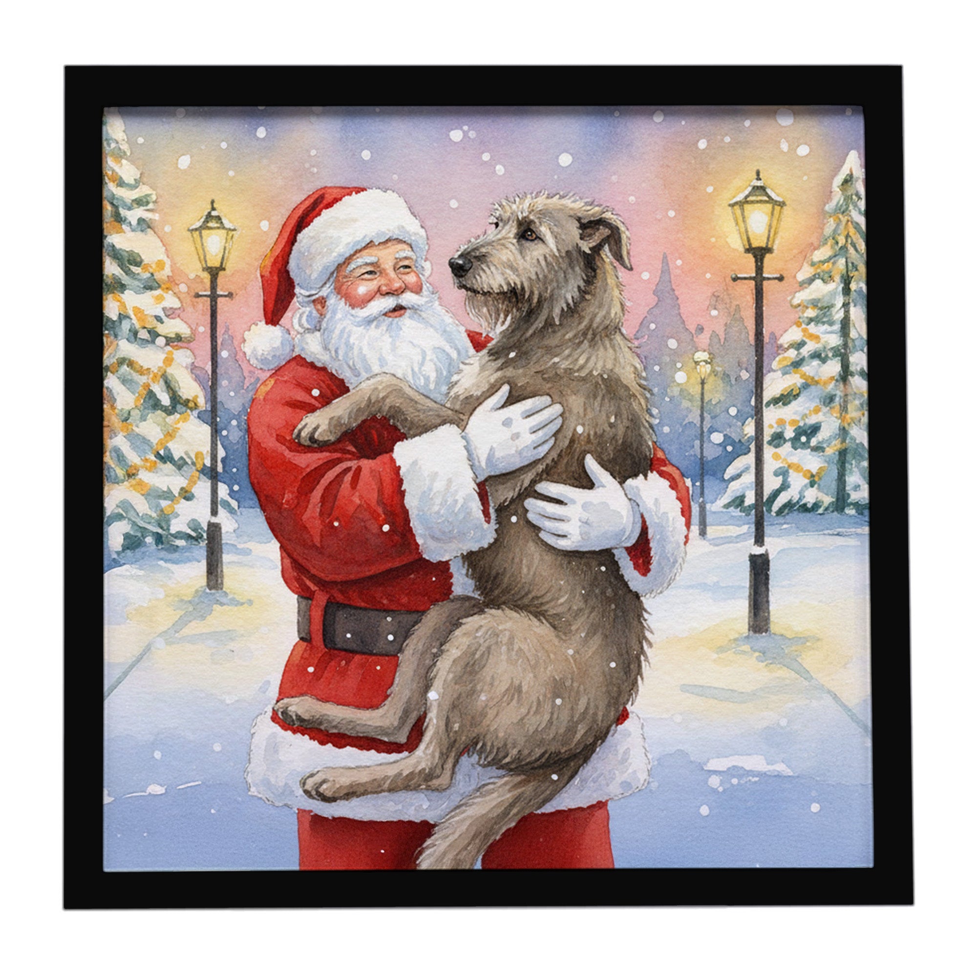 Caroline's Treasures Irish Wolfhound with Santa Claus Framed Metal Print