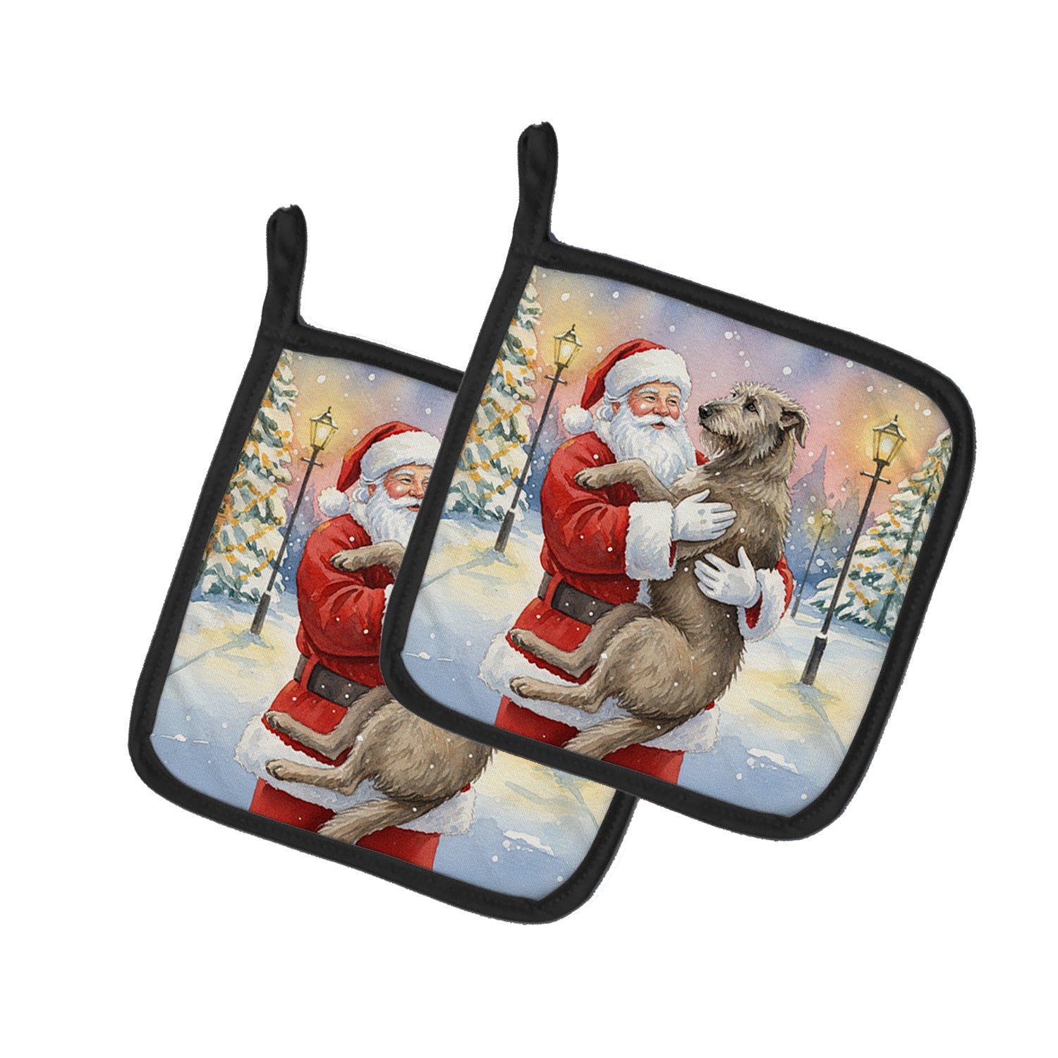 Caroline's Treasures Irish Wolfhound with Santa Claus Pair of Pot Holders
