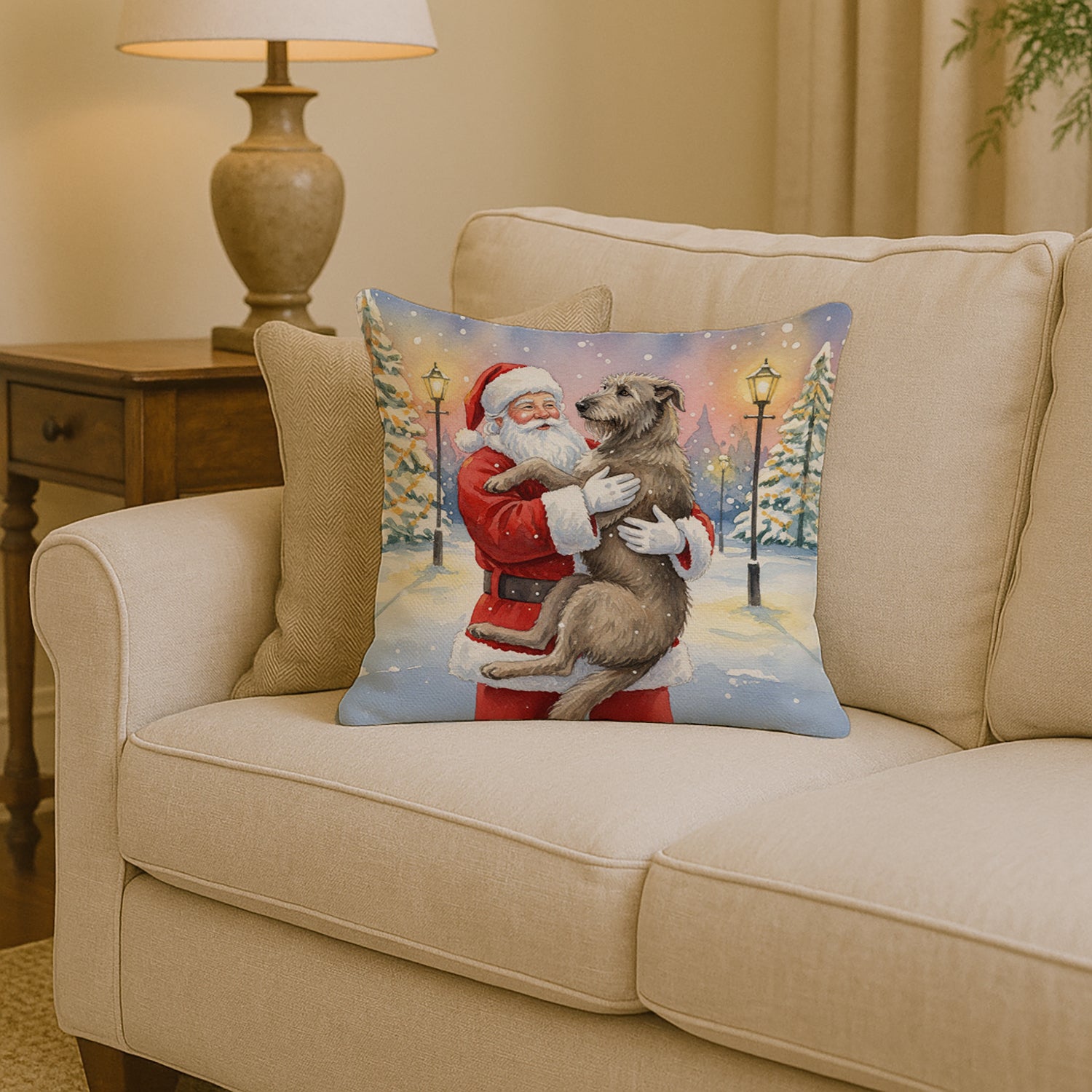 Caroline's Treasures Irish Wolfhound with Santa Claus Throw Pillow