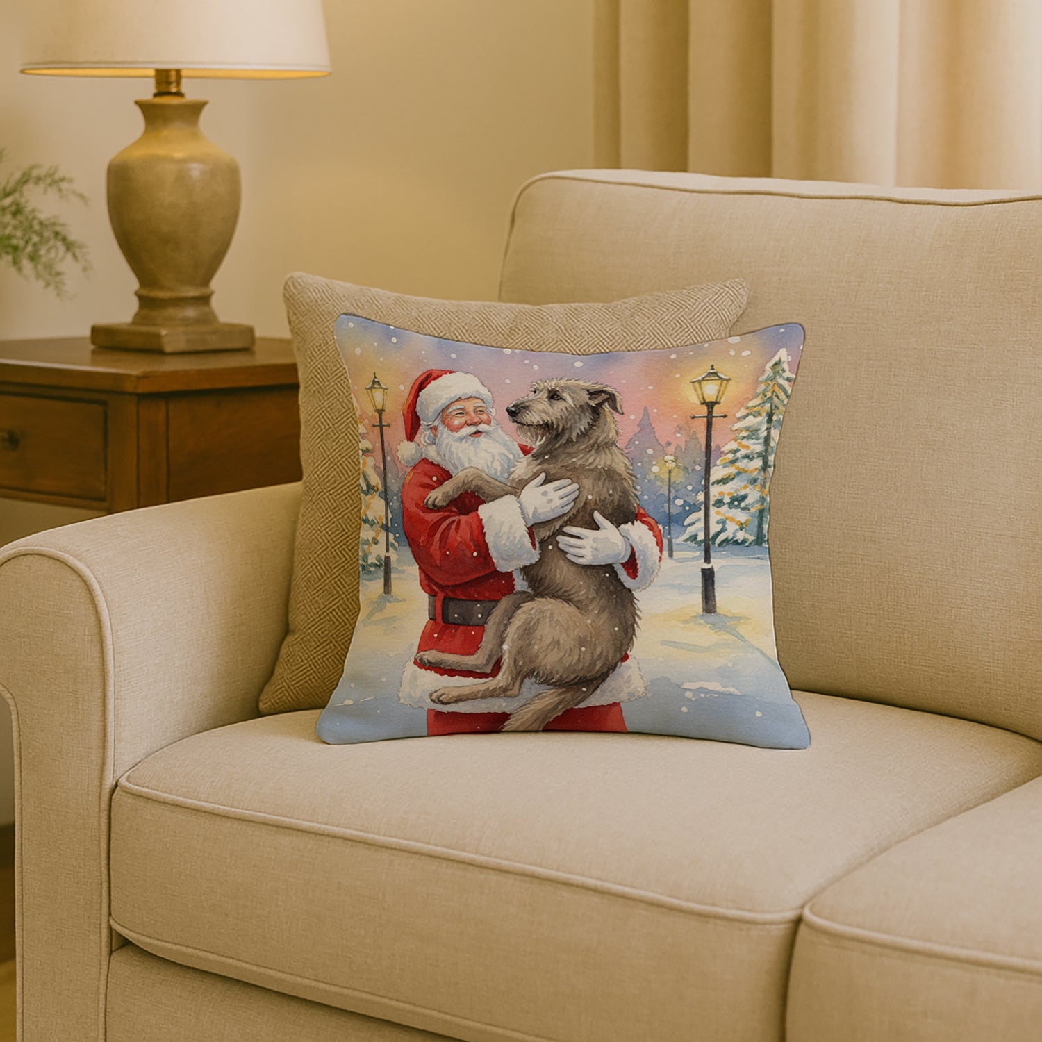 Caroline's Treasures Irish Wolfhound with Santa Claus Throw Pillow