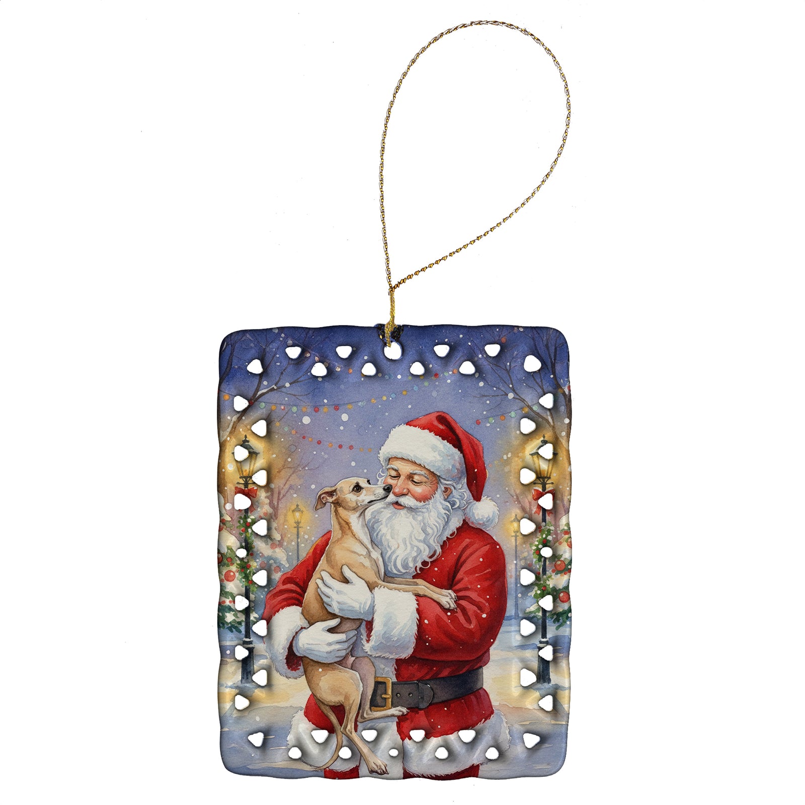 Caroline's Treasures Italian Greyhound with Santa Claus Porcelain Ornament