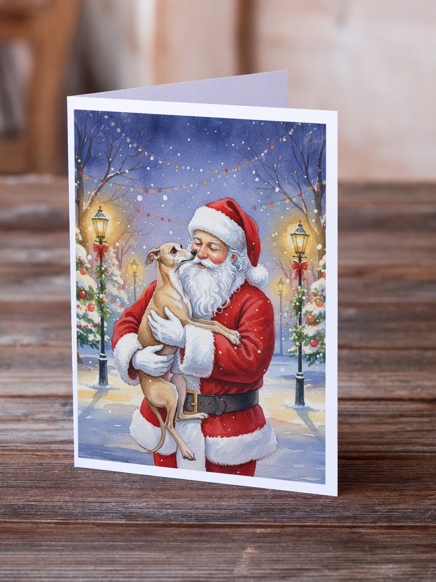 Caroline's Treasures Italian Greyhound with Santa Claus Greeting Cards Pack of 8