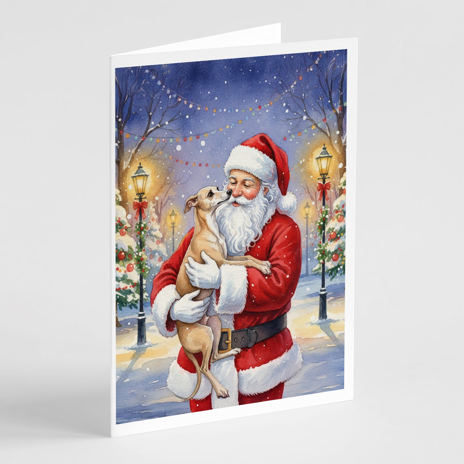 Caroline's Treasures Italian Greyhound with Santa Claus Greeting Cards Pack of 8