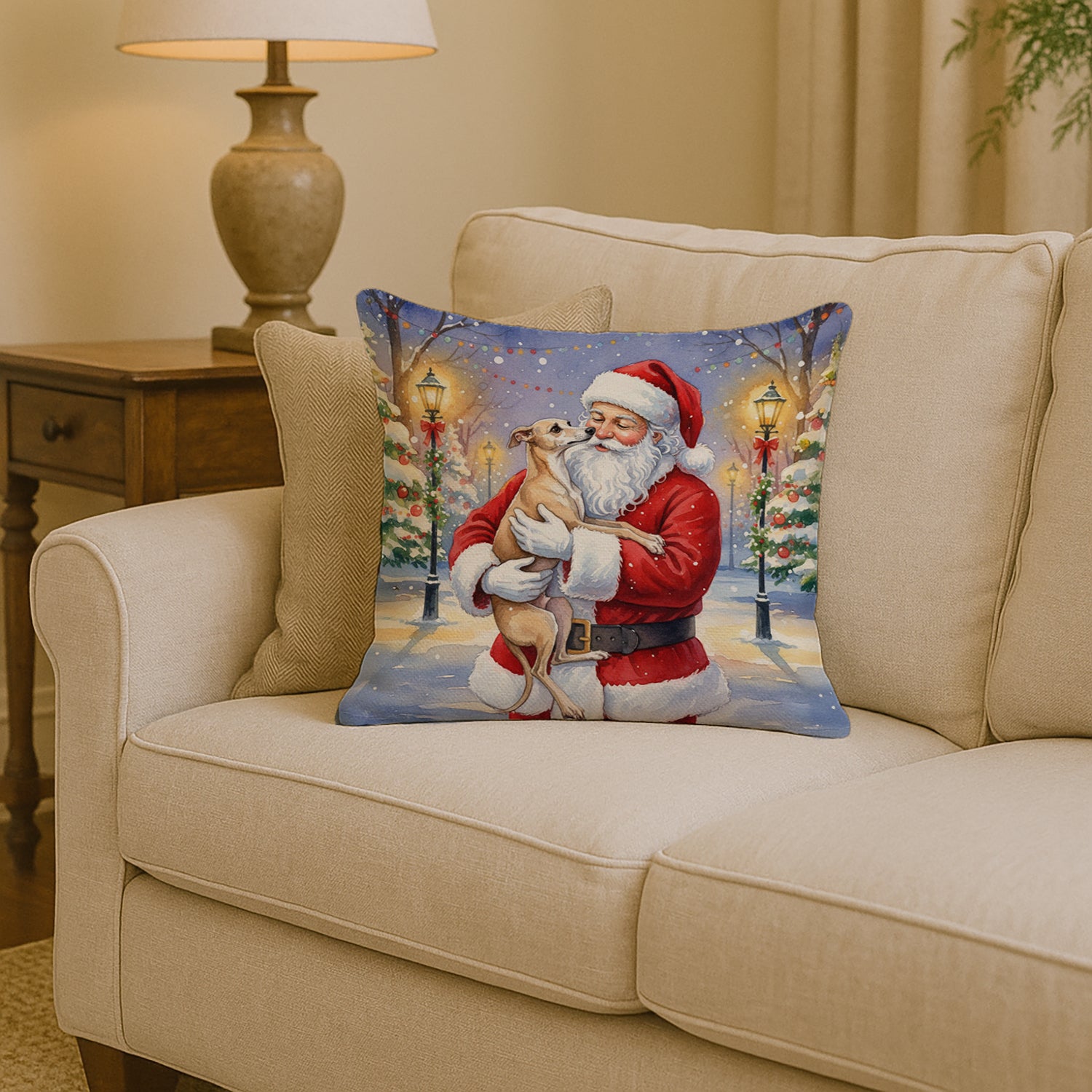 Caroline's Treasures Italian Greyhound with Santa Claus Throw Pillow