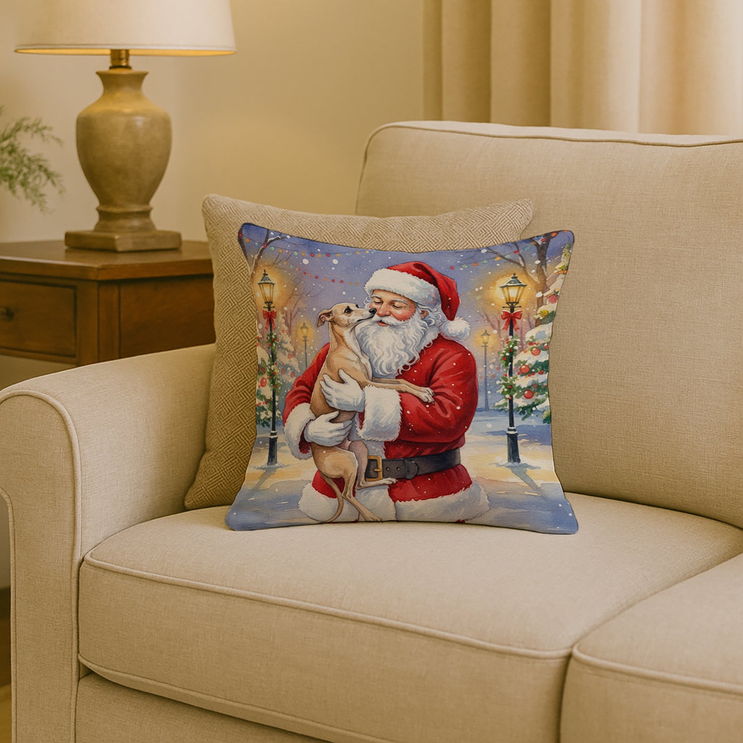 Caroline's Treasures Italian Greyhound with Santa Claus Throw Pillow