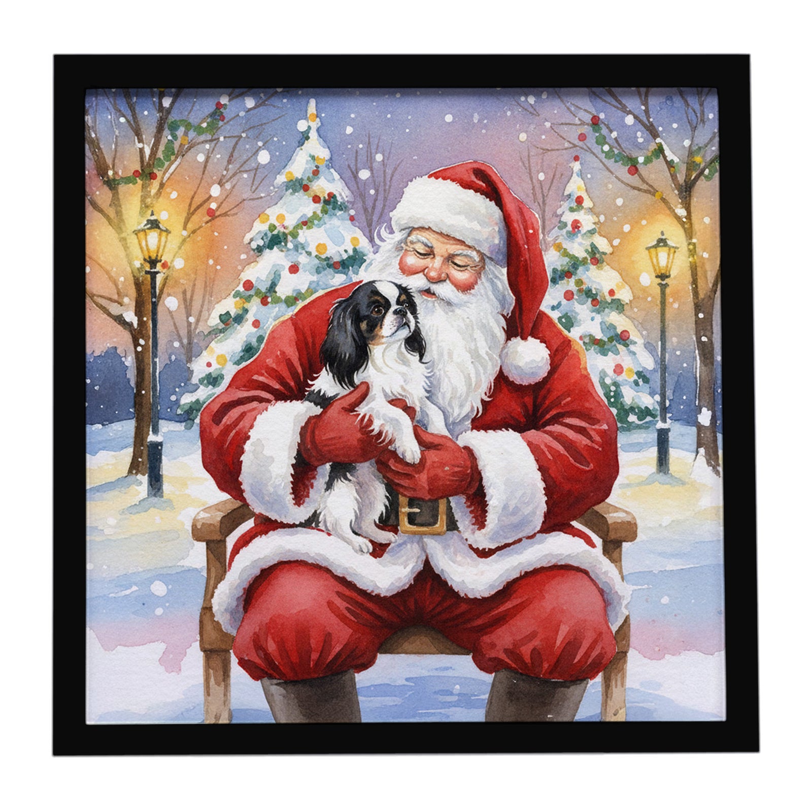 Caroline's Treasures Japanese Chin with Santa Claus Framed Metal Print