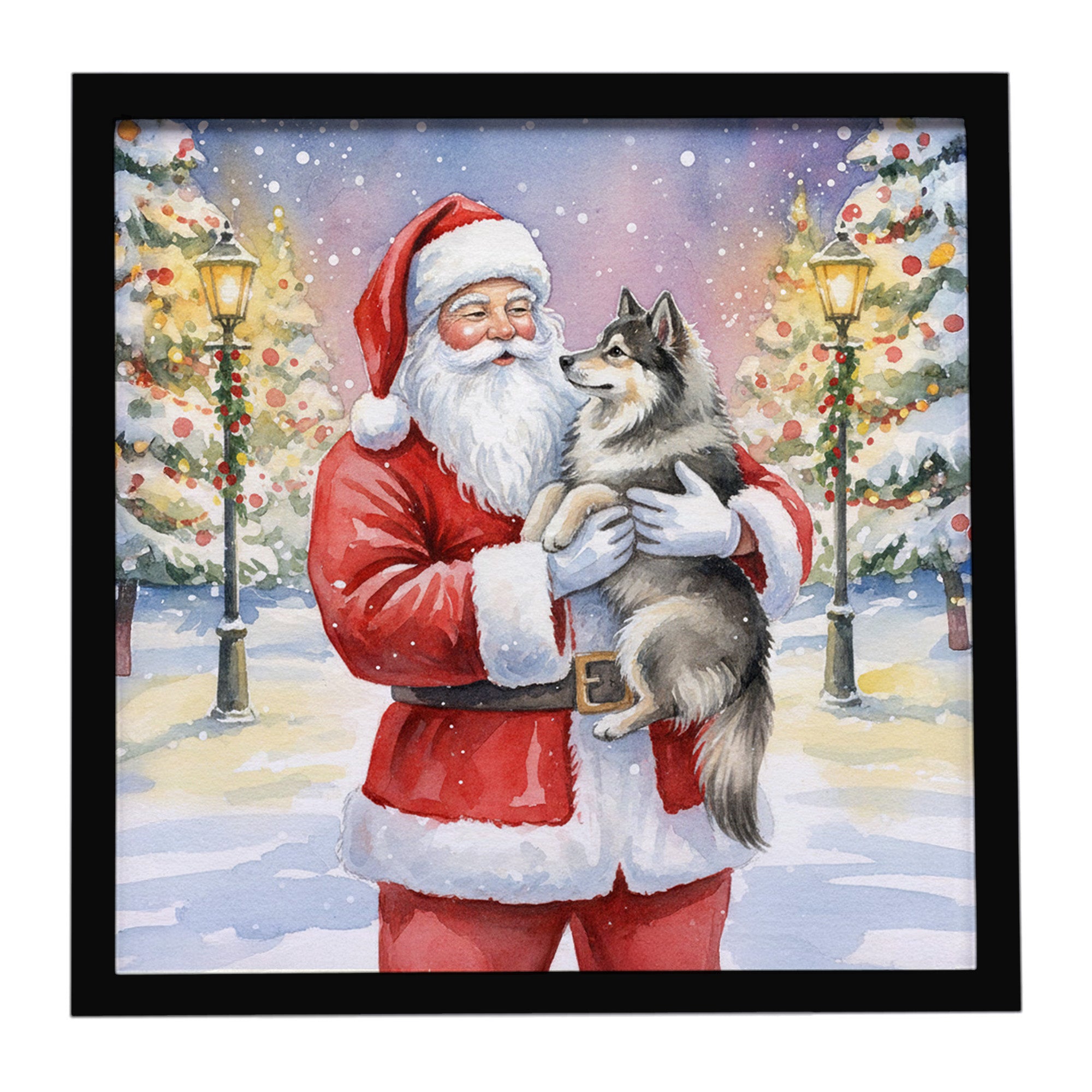 Caroline's Treasures Keeshond with Santa Claus Framed Metal Print
