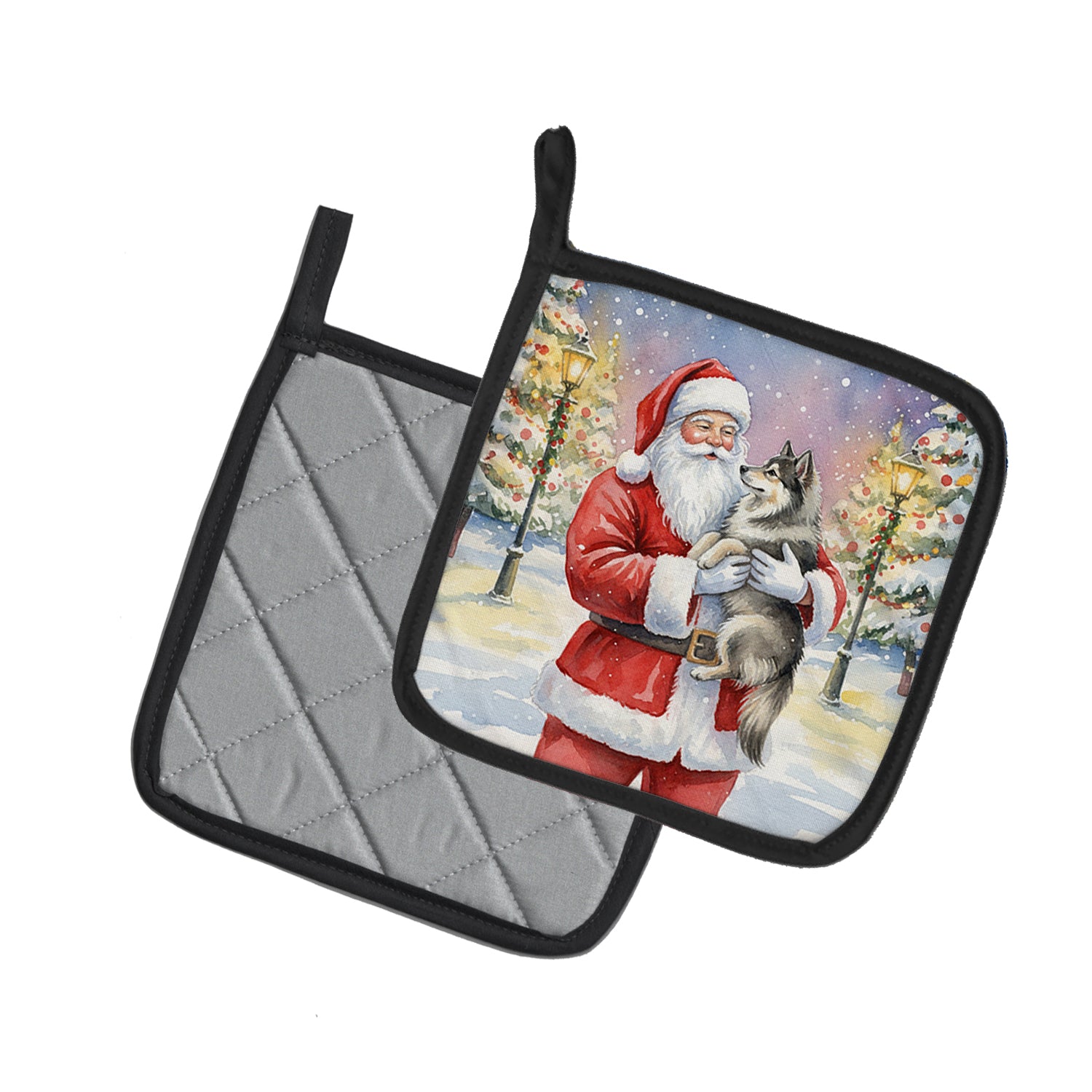 Caroline's Treasures Keeshond with Santa Claus Pair of Pot Holders