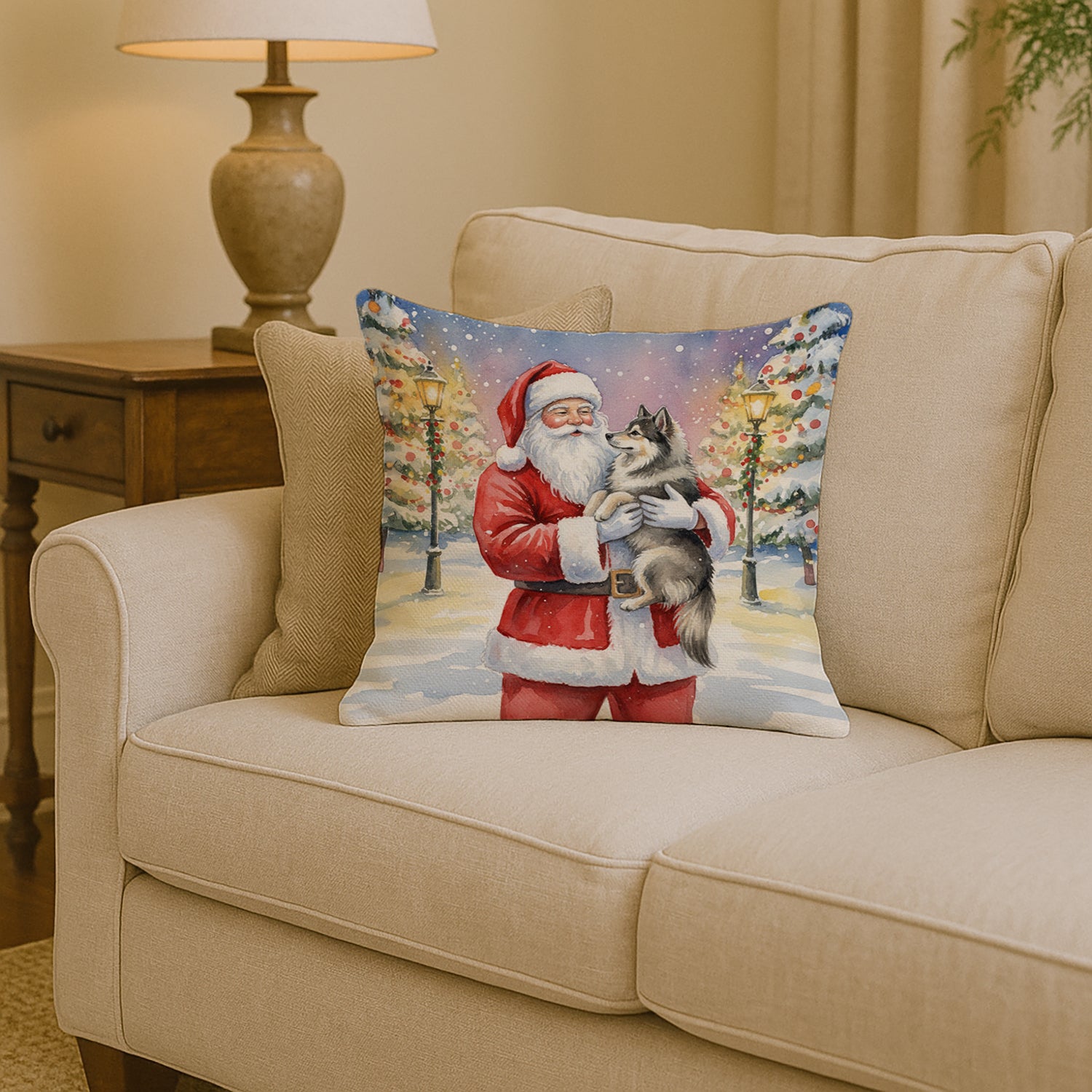 Caroline's Treasures Keeshond with Santa Claus Throw Pillow
