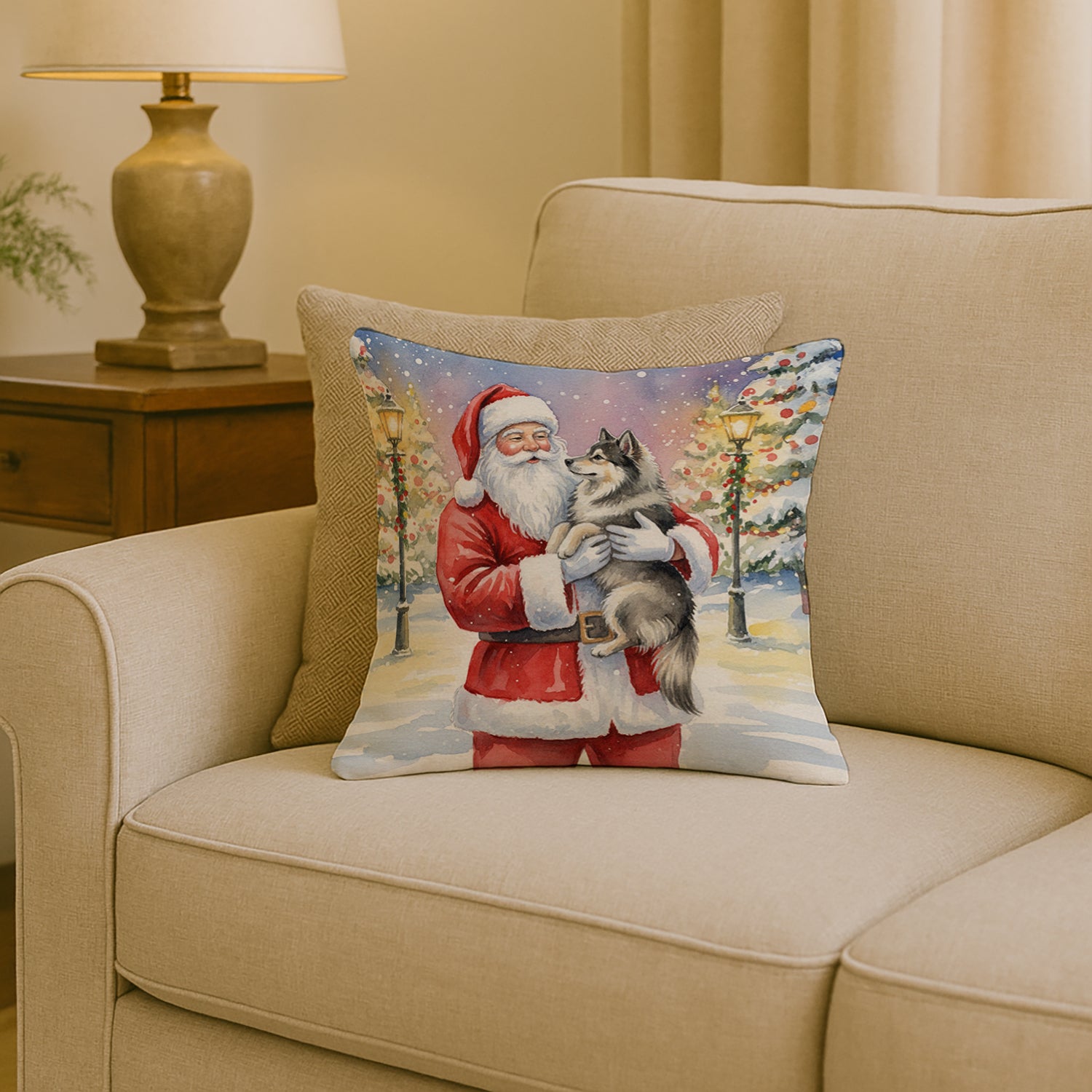 Caroline's Treasures Keeshond with Santa Claus Throw Pillow
