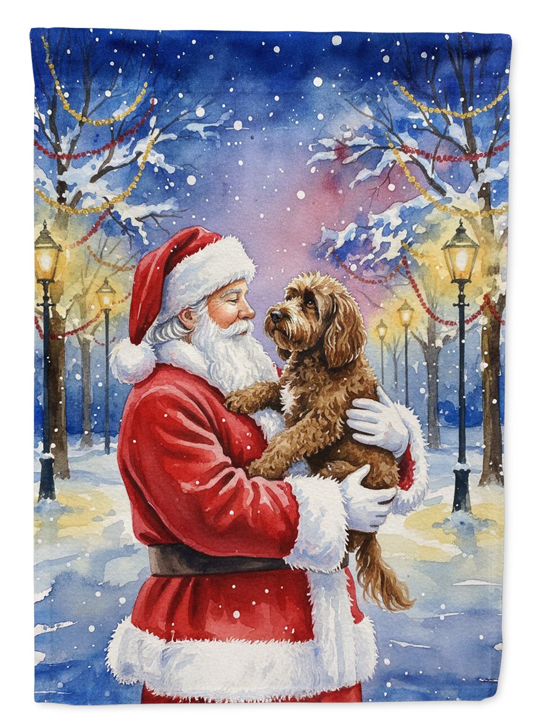 Caroline's Treasures Chocolate Labradoodle with Santa Claus House Flag