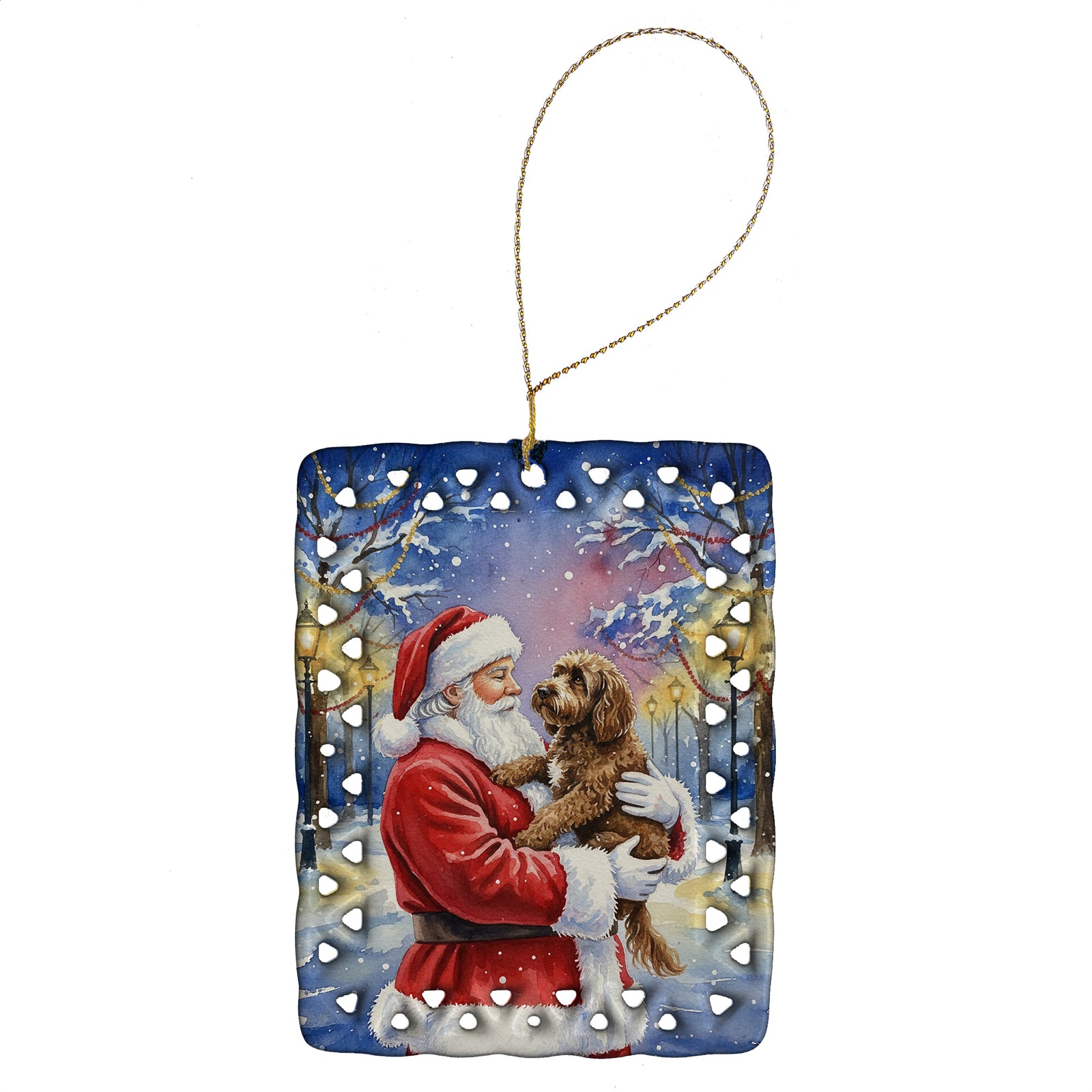Caroline's Treasures Chocolate Labradoodle with Santa Claus Porcelain Ornament
