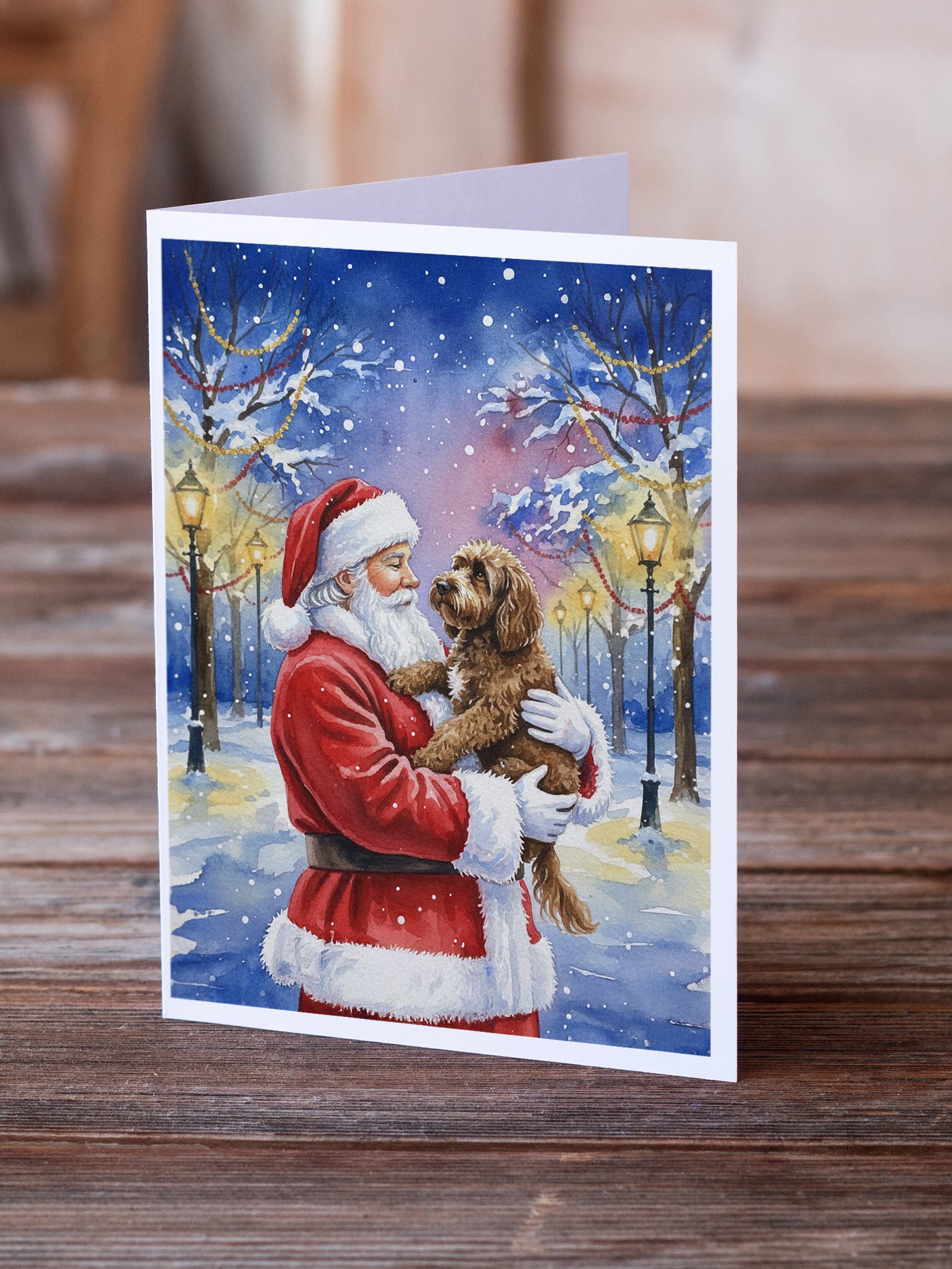 Caroline's Treasures Chocolate Labradoodle with Santa Claus Greeting Cards Pack of 8