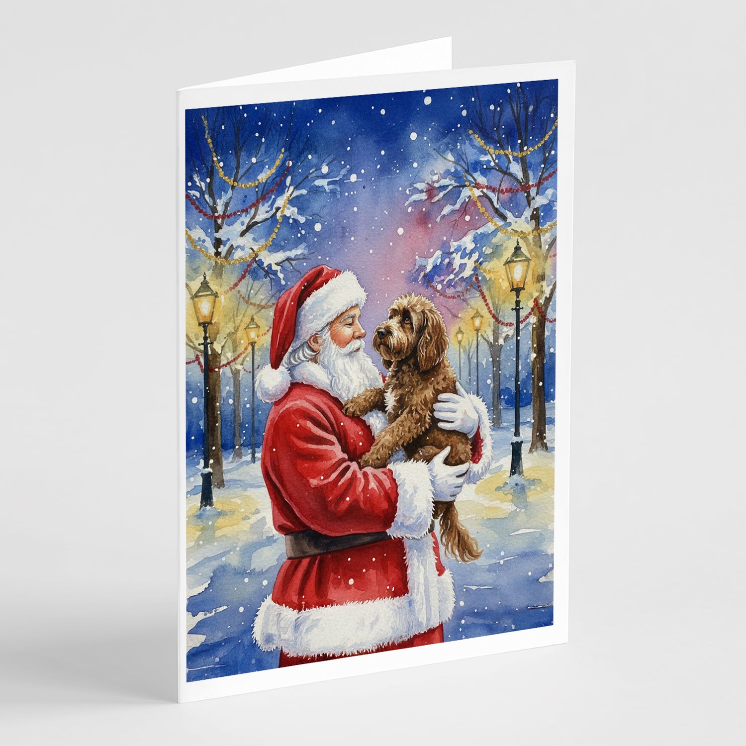 Caroline's Treasures Chocolate Labradoodle with Santa Claus Greeting Cards Pack of 8