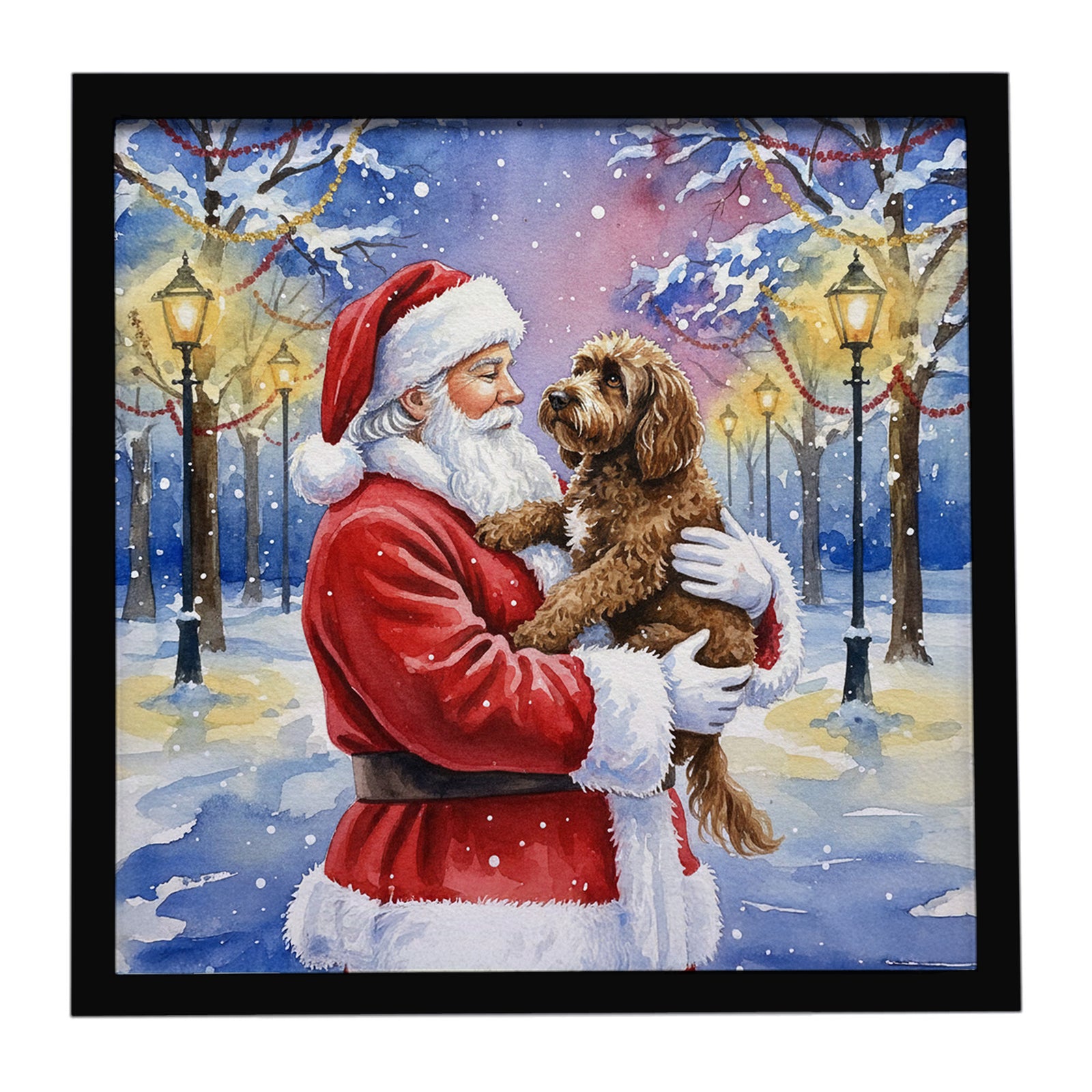 Caroline's Treasures Chocolate Labradoodle with Santa Claus Framed Metal Print