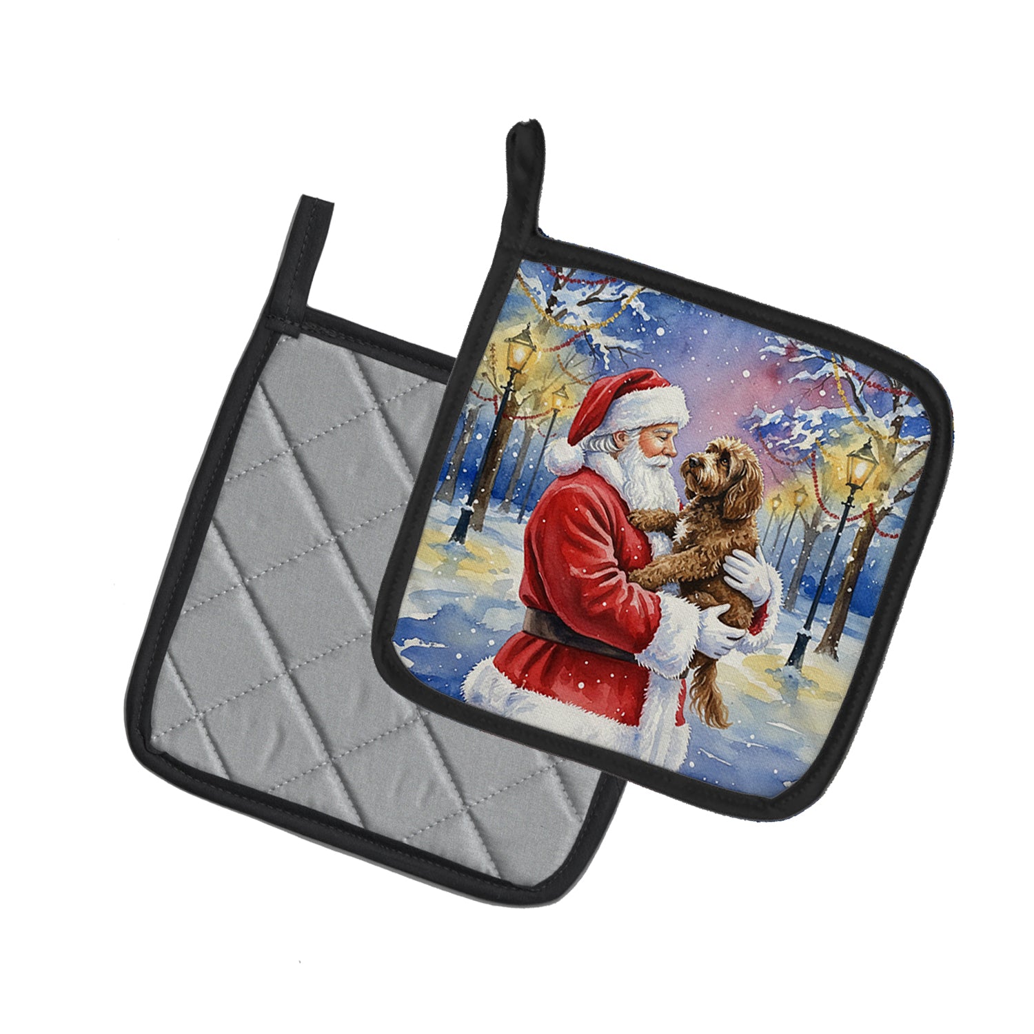 Caroline's Treasures Chocolate Labradoodle with Santa Claus Pair of Pot Holders