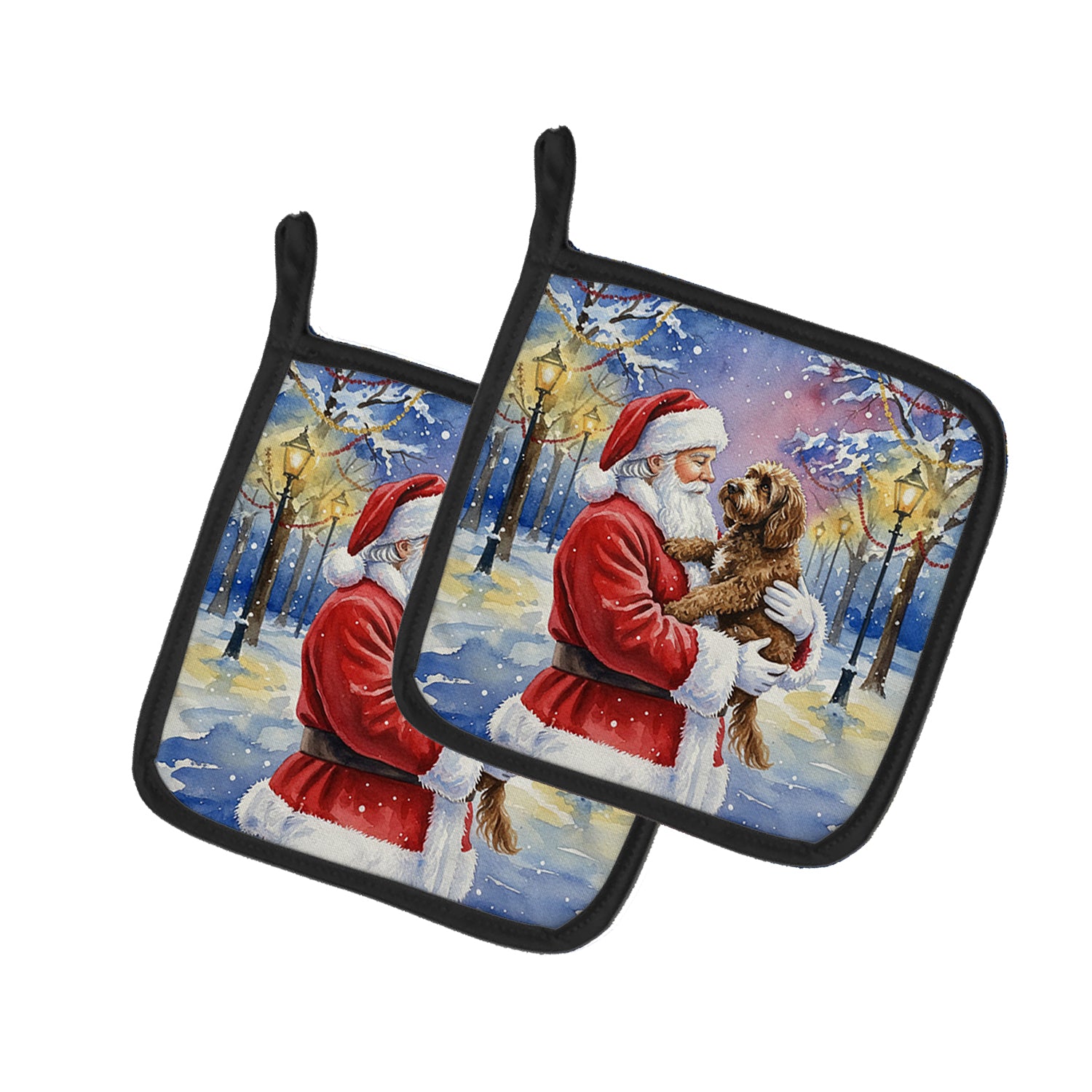 Caroline's Treasures Chocolate Labradoodle with Santa Claus Pair of Pot Holders