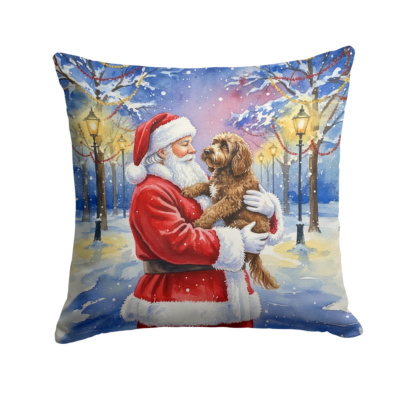 Caroline's Treasures Chocolate Labradoodle with Santa Claus Throw Pillow