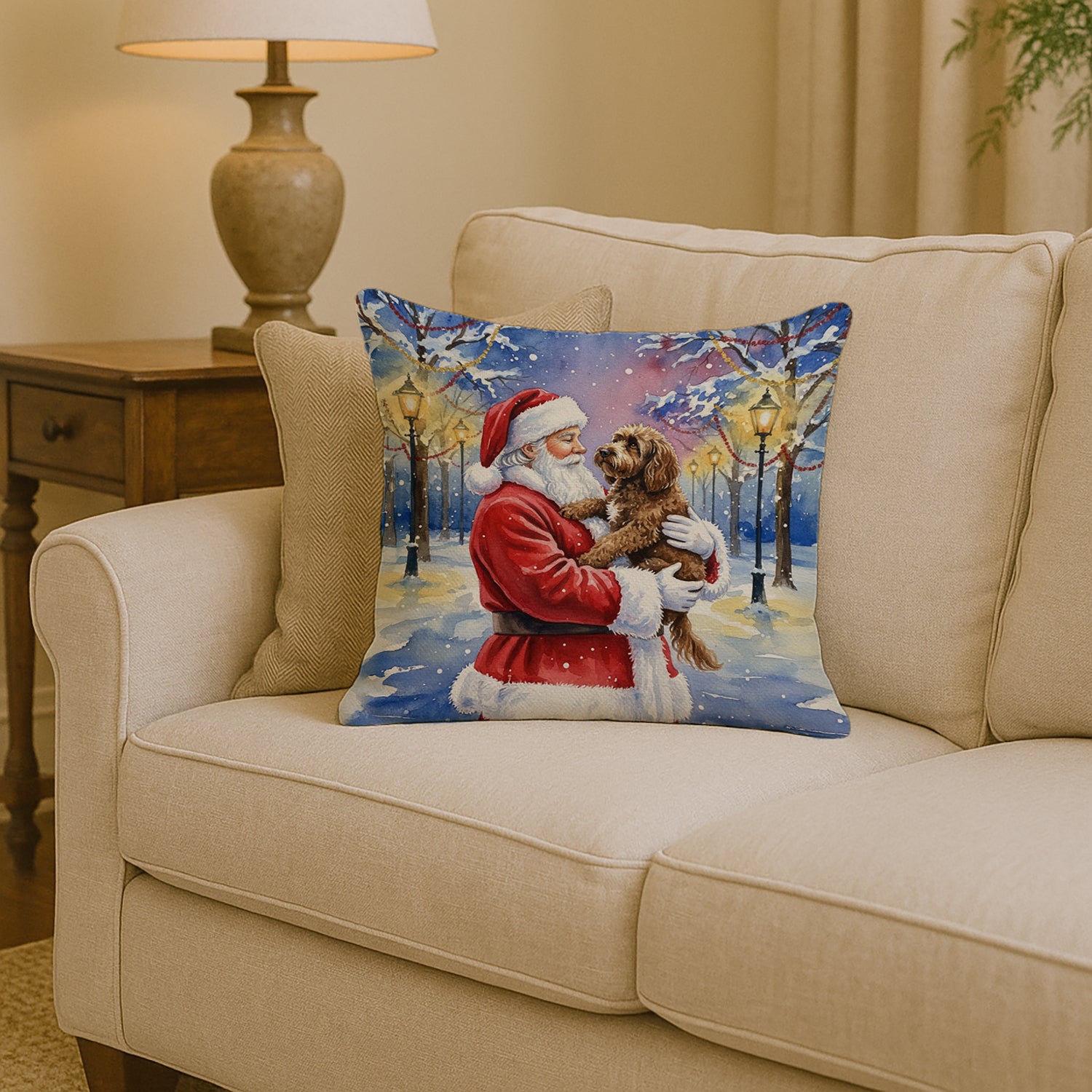 Caroline's Treasures Chocolate Labradoodle with Santa Claus Throw Pillow